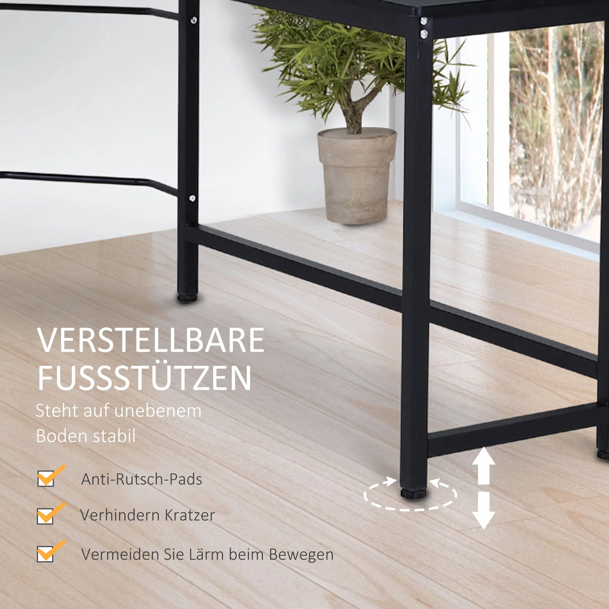 Vinsetto Corner Desk Height Adjustable, Metal Black - Image 5