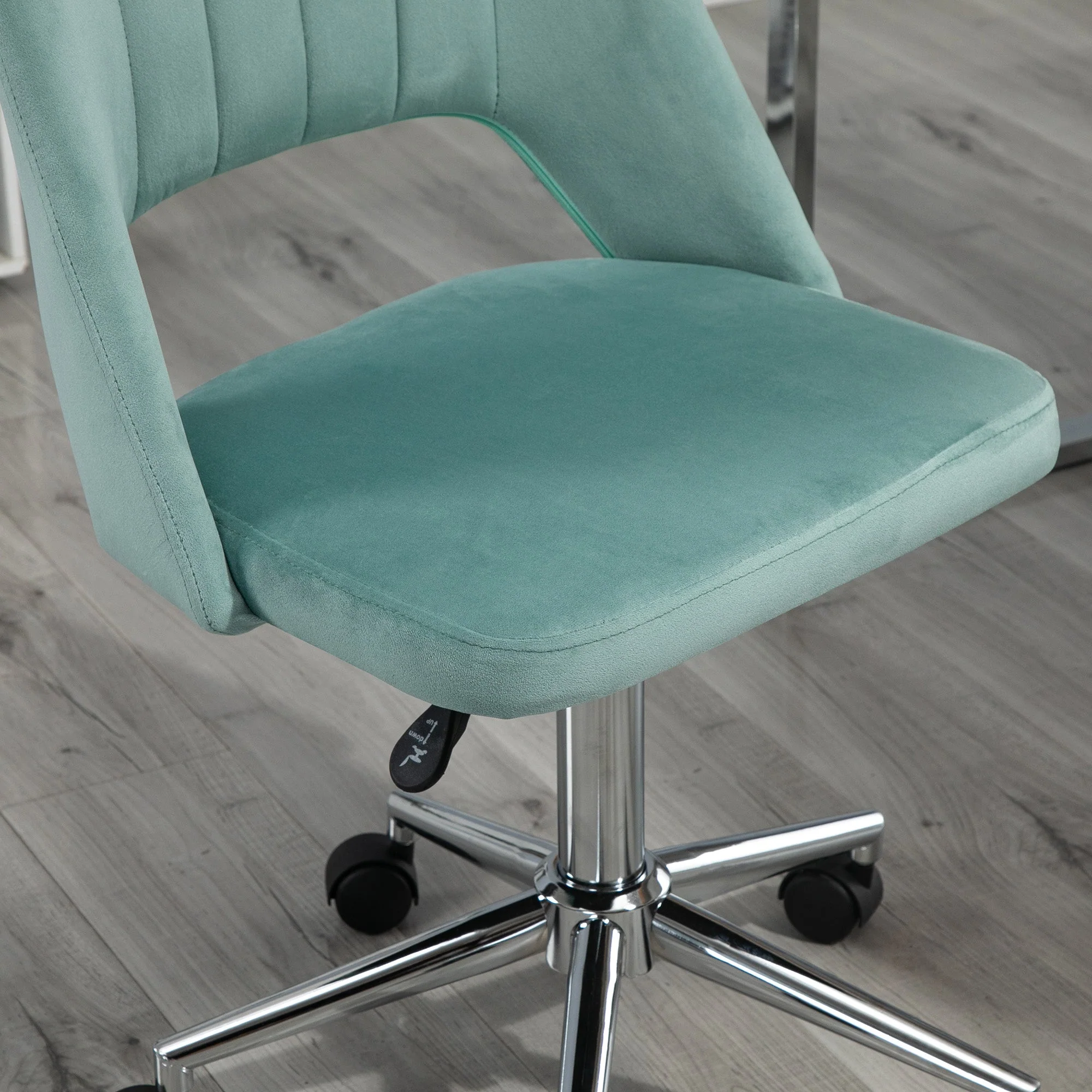 Vinsetto Desk Chair, Adjustable Swivel Office without Armrests, Green Velvet - Image 6