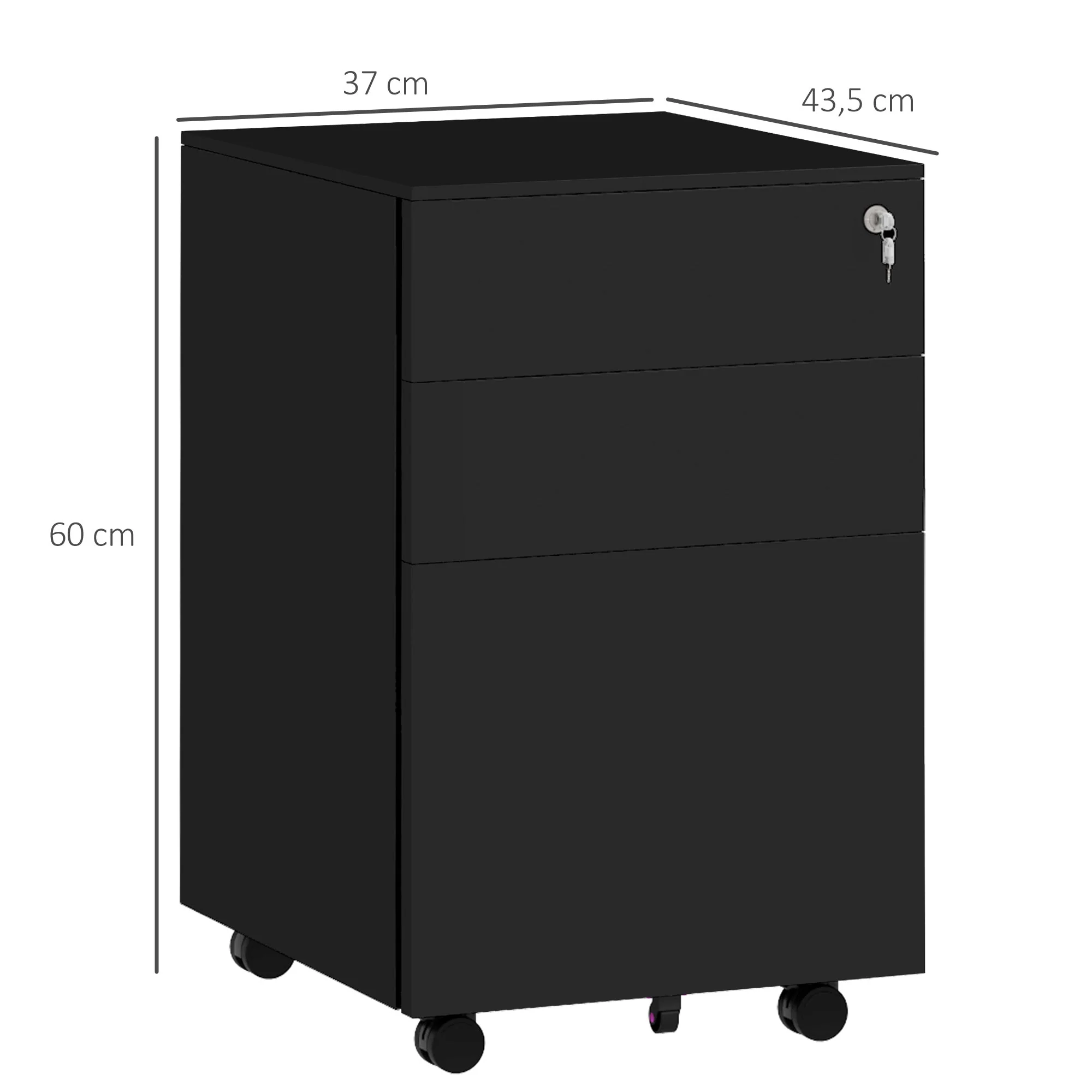 Vinsetto Filing Cabinet with Drawers, Mobile Steel, Black - Image 3