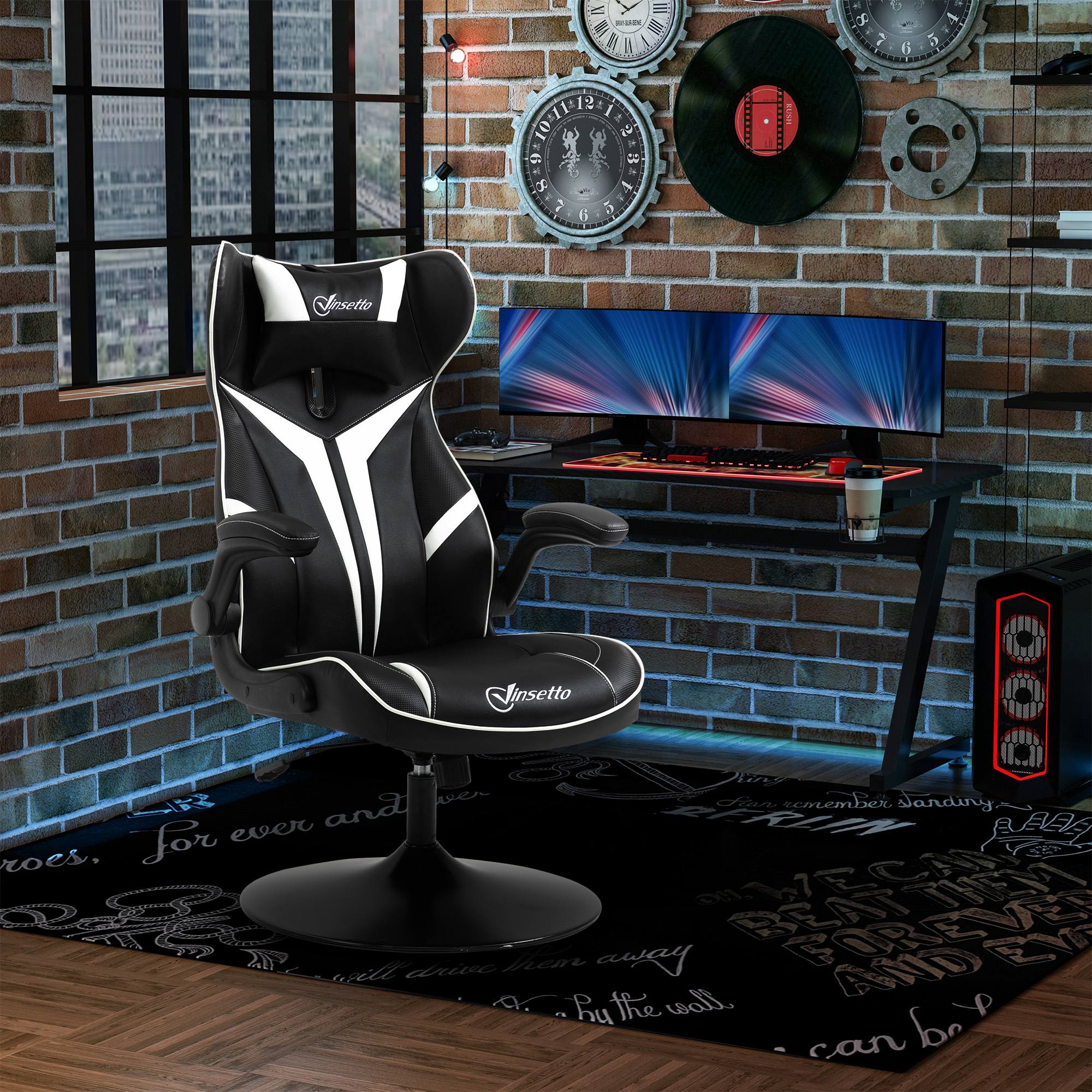 Vinsetto Gaming Chair ergonomic computer chair with rocking function, height adjustable steel black and white - Image 2