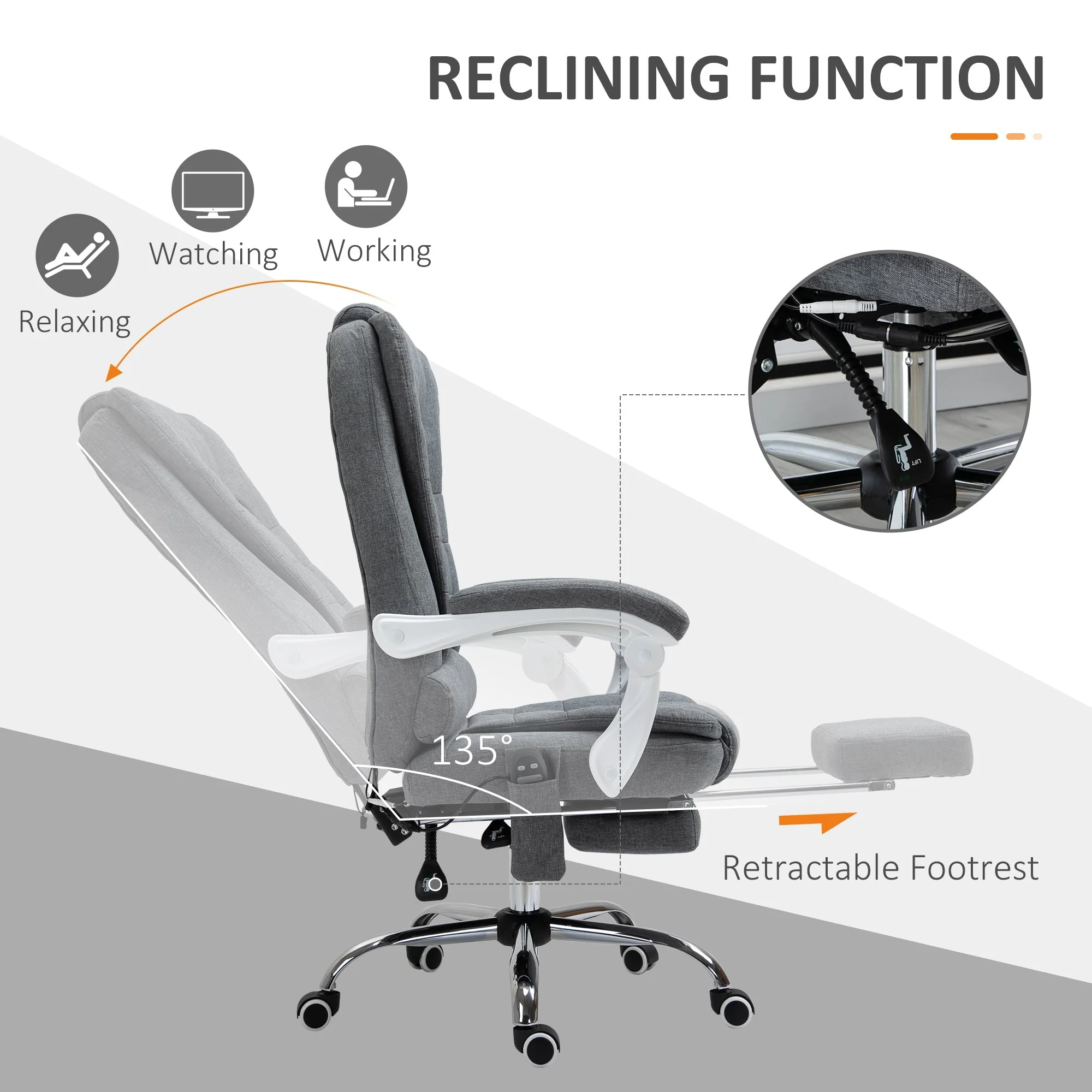 Vinsetto Heated Vibration Massage Office Chair with Footrest, Grey - Image 5