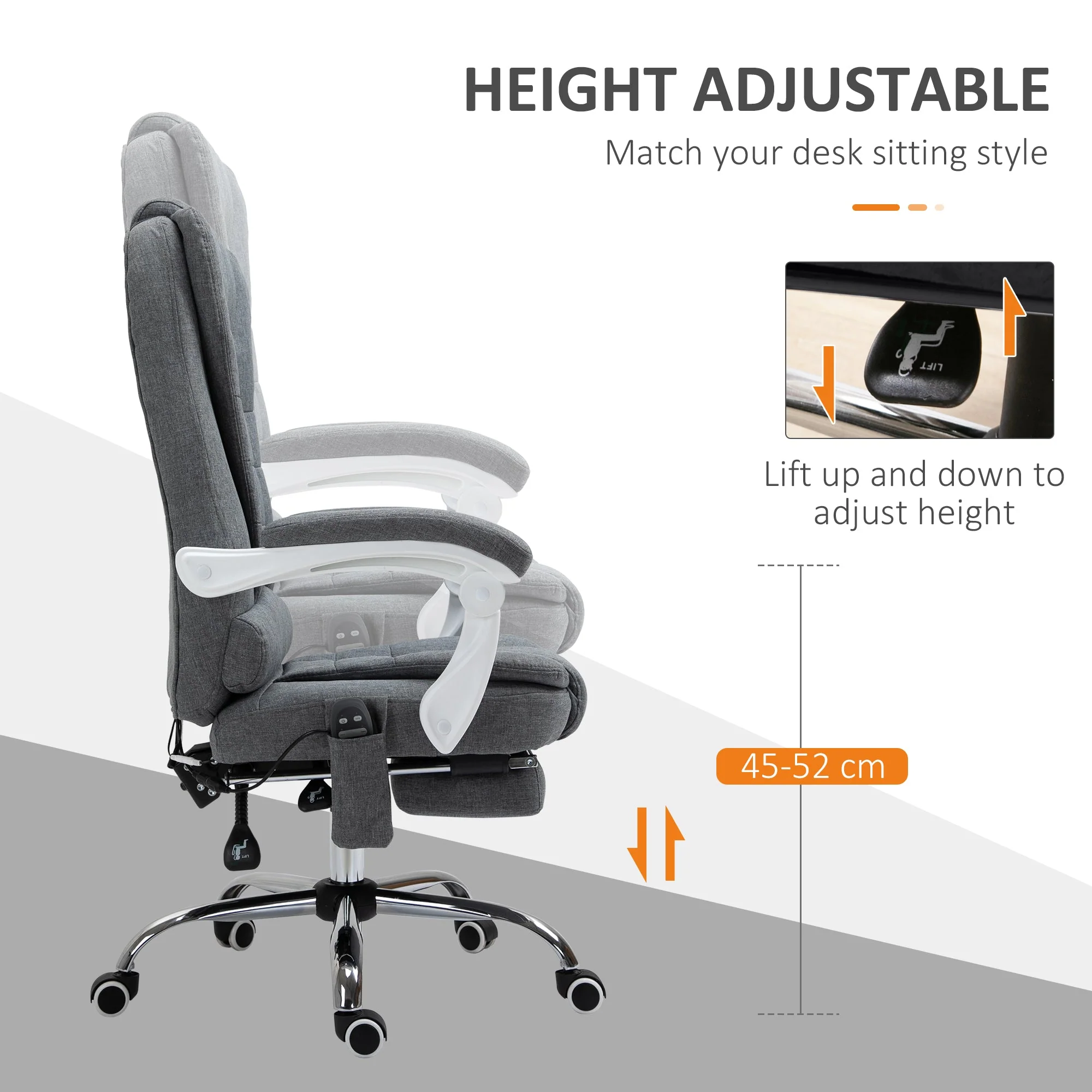 Vinsetto Heated Vibration Massage Office Chair with Footrest, Grey - Image 6
