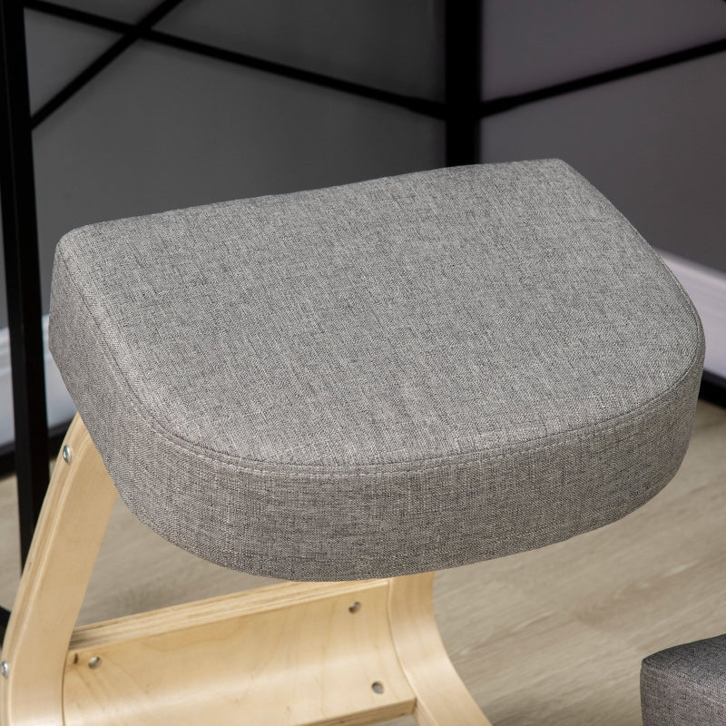 Vinsetto kneeling chair ergonomic upholstered stool for healthy sitting, birch wood grey - Image 7
