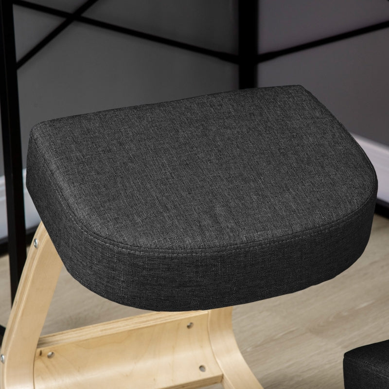 Vinsetto Kneeling Stool, Ergonomic, Upholstered, Birch Wood, Black - Image 8