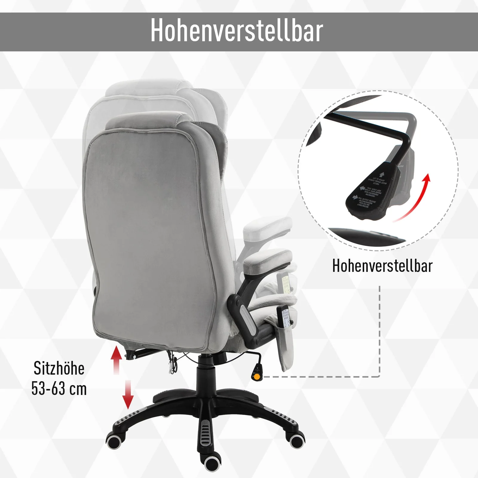 Vinsetto Massage Office Chair, Ergonomic Height Adjustable, Grey - Image 6