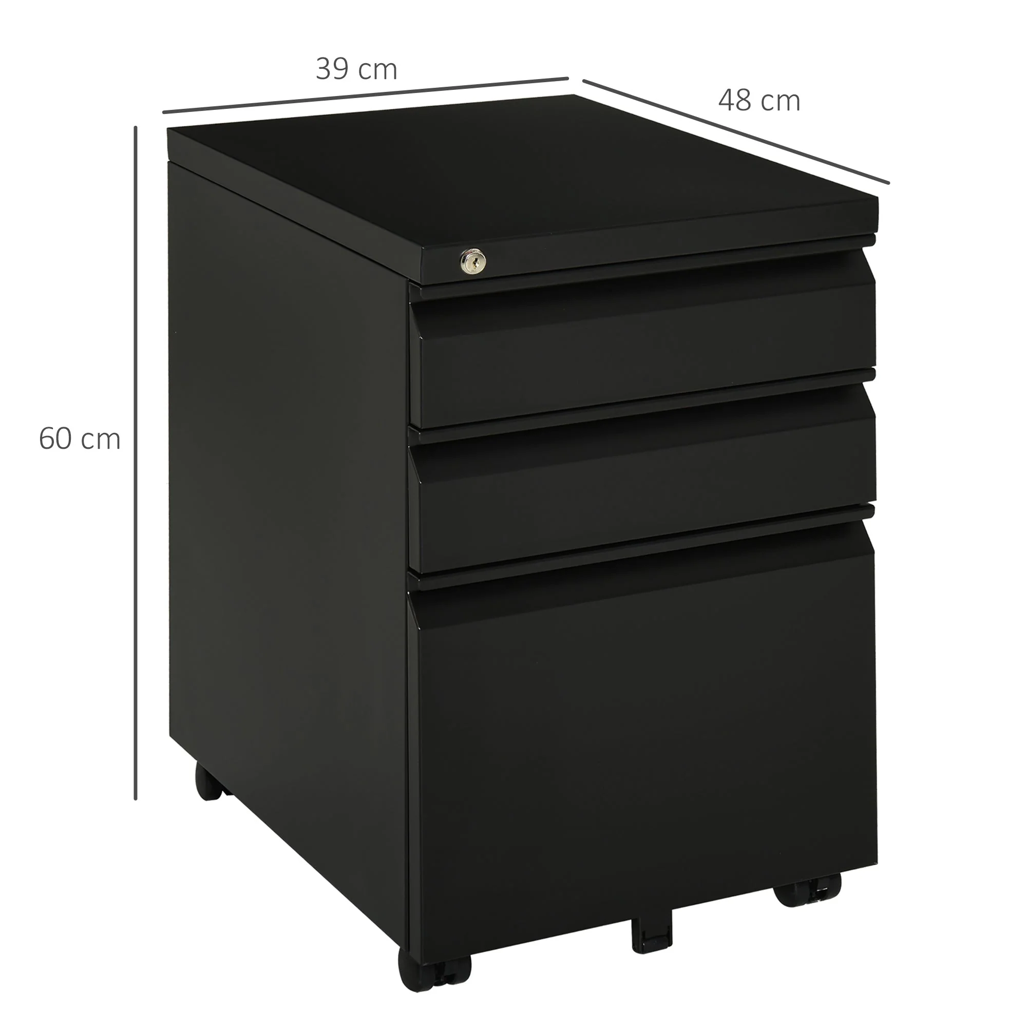 Vinsetto Office Cabinet, 3-Drawer Mobile Steel, Black - Image 3