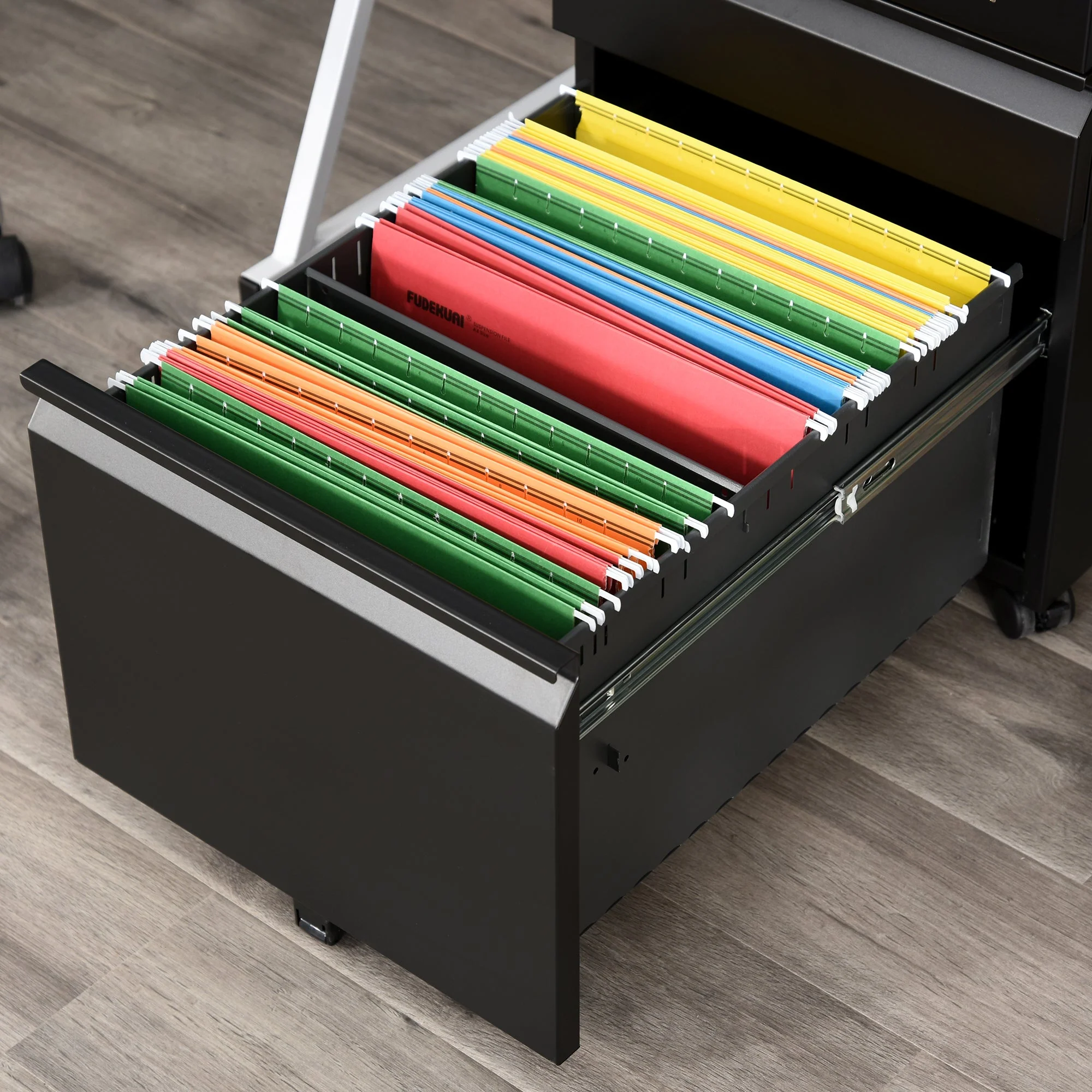 Vinsetto Office Cabinet, 3-Drawer Mobile Steel, Black - Image 7