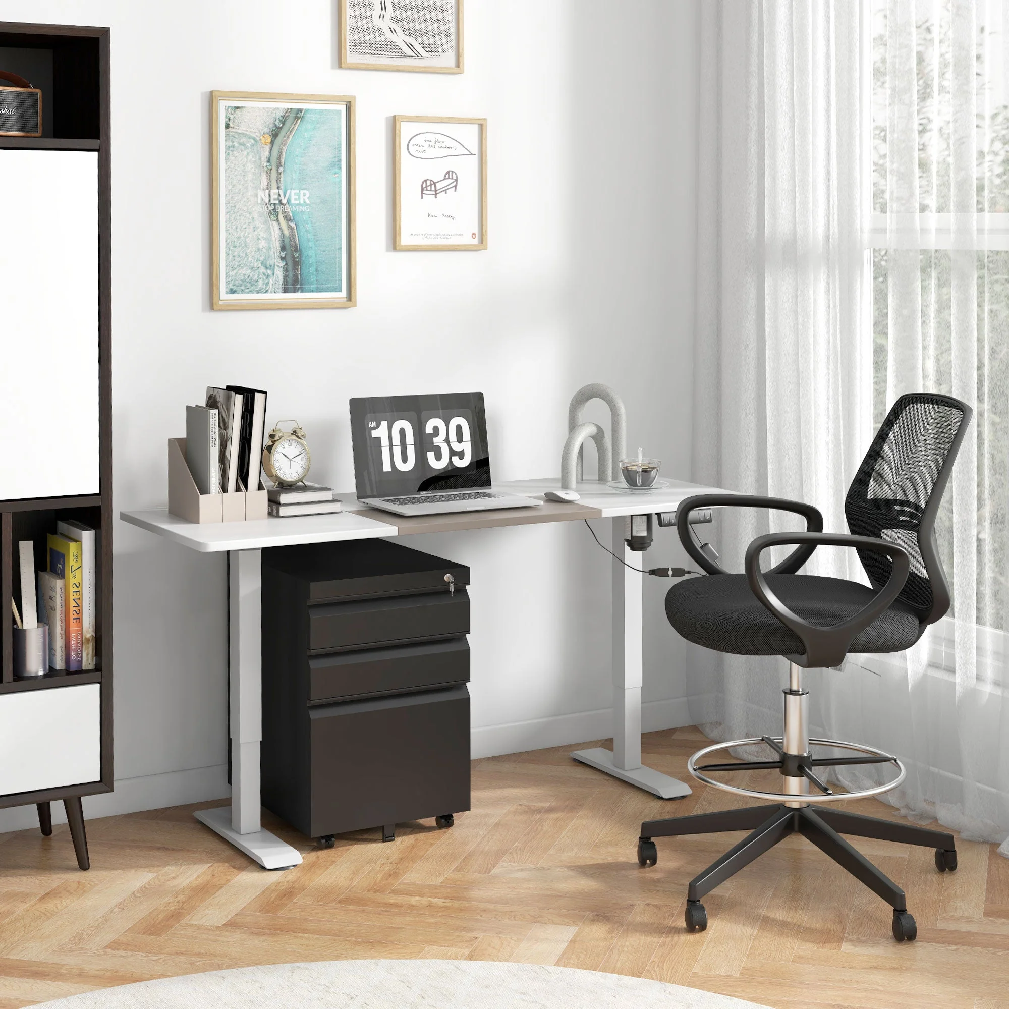 Vinsetto Office Cabinet, 3-Drawer Mobile Steel, Black - Image 8