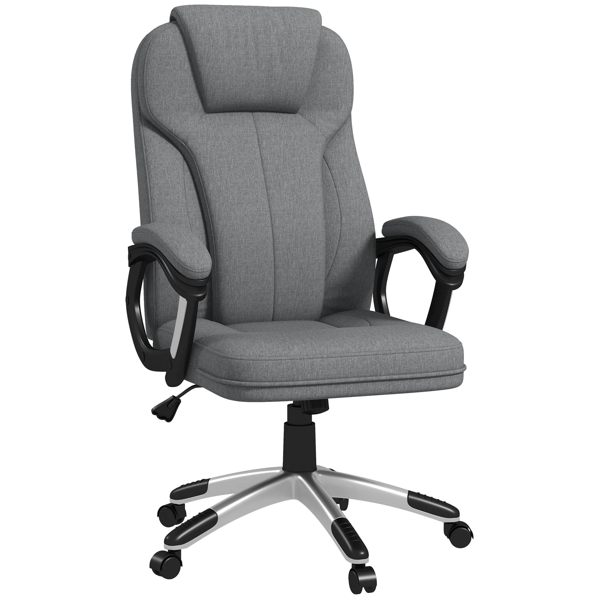 Vinsetto Office Chair Ergonomic Computer Rocking Function with Armrests, Grey Linen Look - Image 2
