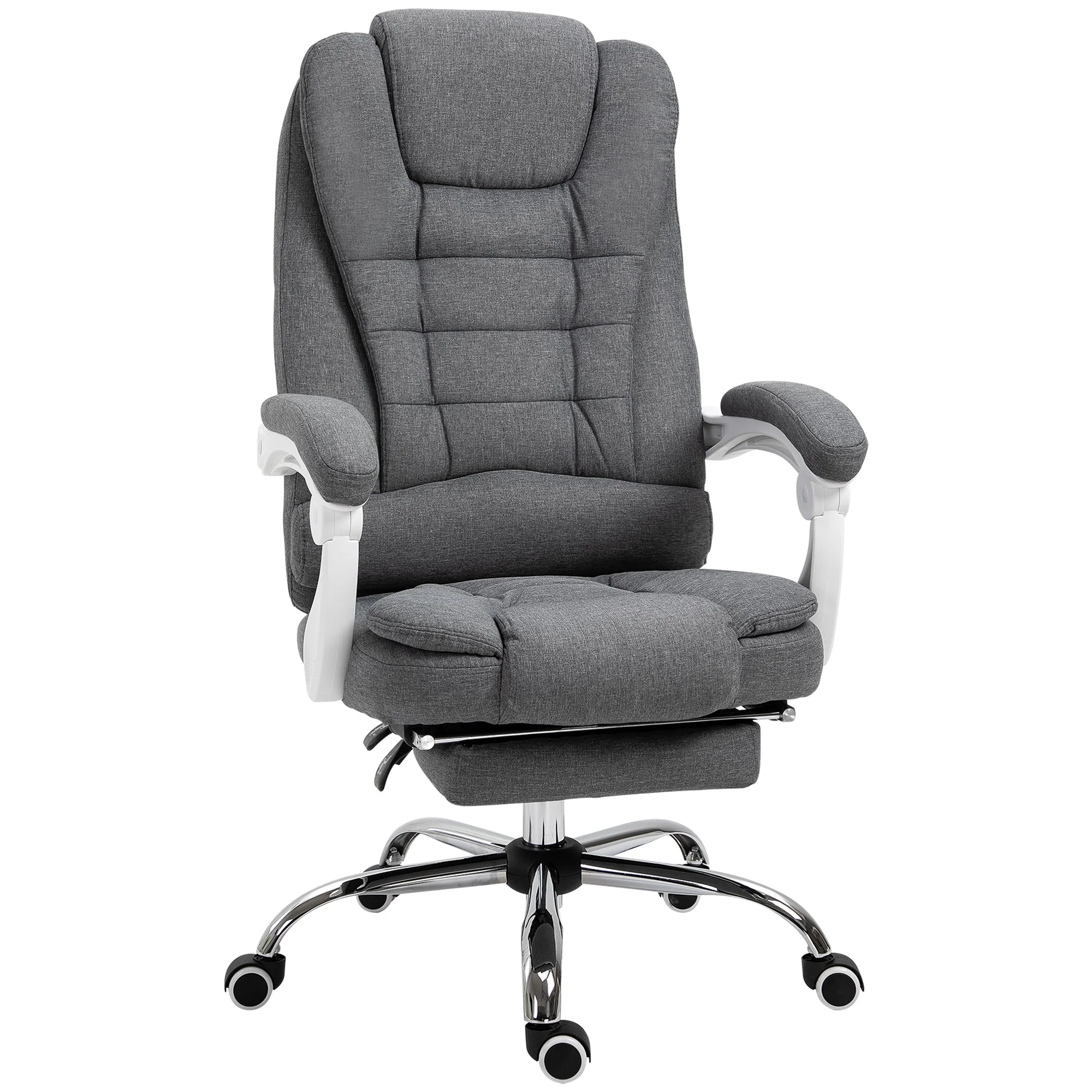 Vinsetto Office Chair Ergonomic Desk Chair, Foldable Footrest, Grey Metal - Image 2