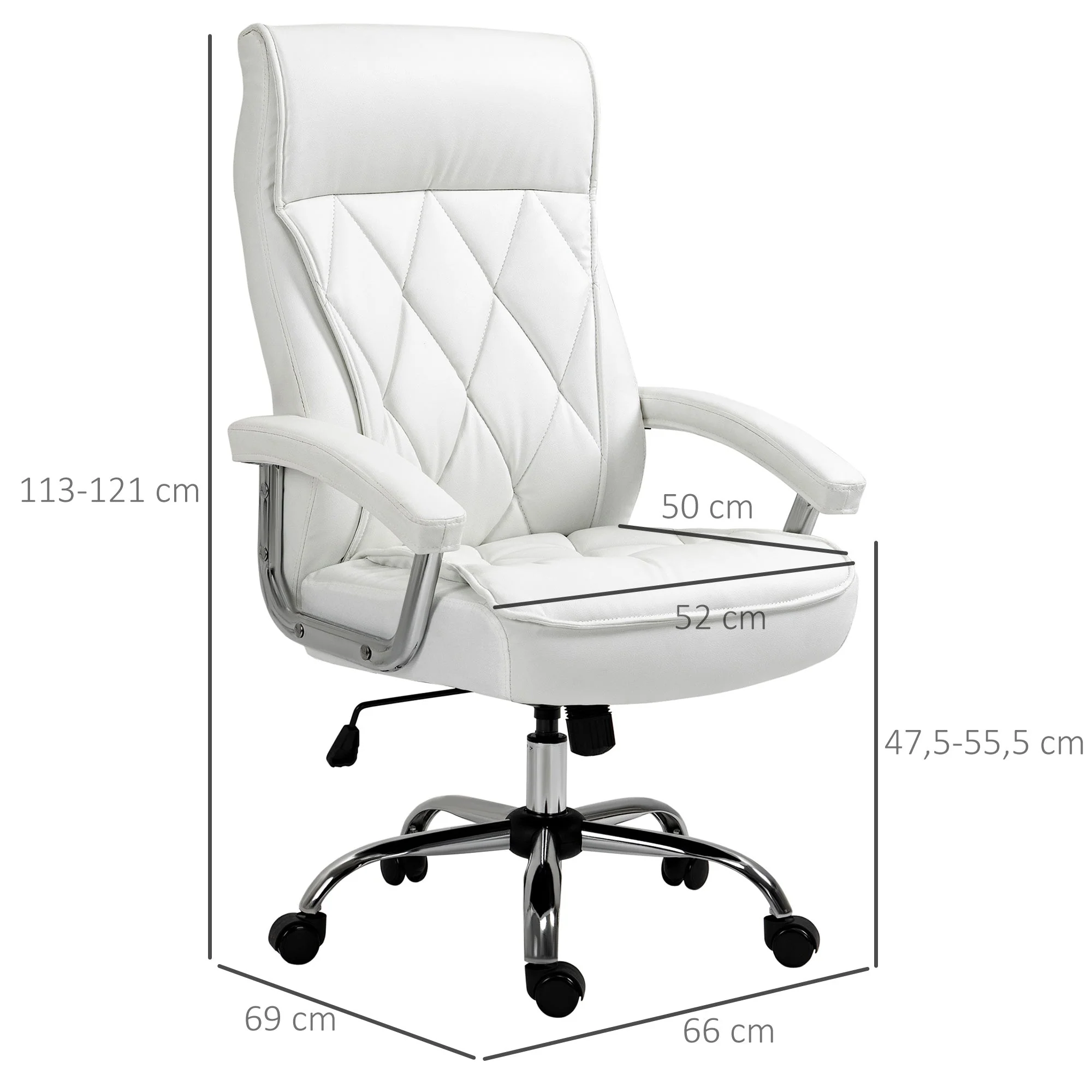 Vinsetto Office Chair, Ergonomic Swivel Rocker, Faux Leather White - Image 3