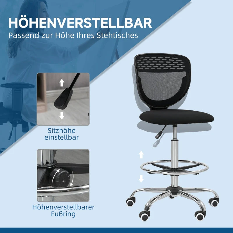 Vinsetto Office Chair, Height-Adjustable Upholstered, Black - Image 5