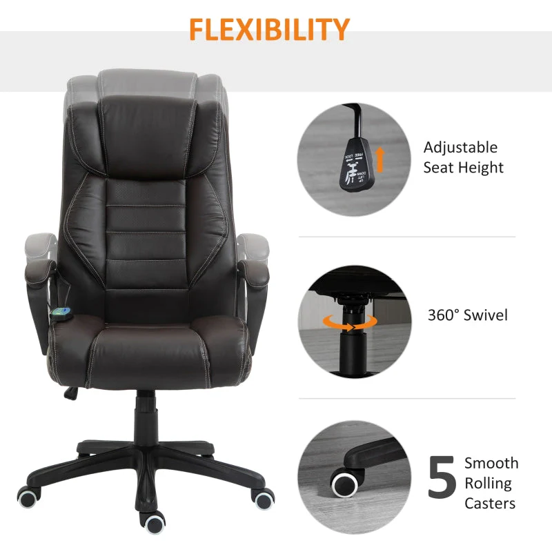 Vinsetto Office Chair, Massage, Ergonomic, Swivel, Brown - Image 8