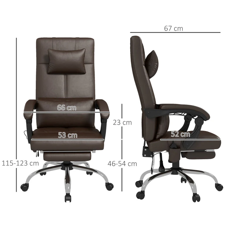 Vinsetto Office Chair, Massage, Heating, Reclining, Lumbar Support, Coffee - Image 3