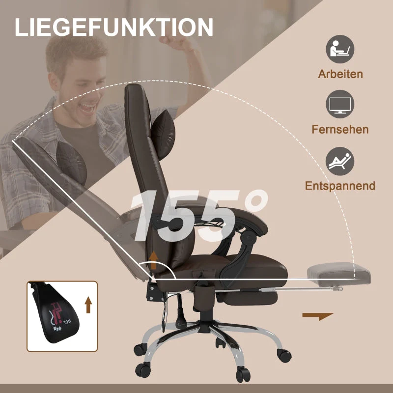 Vinsetto Office Chair, Massage, Heating, Reclining, Lumbar Support, Coffee - Image 5