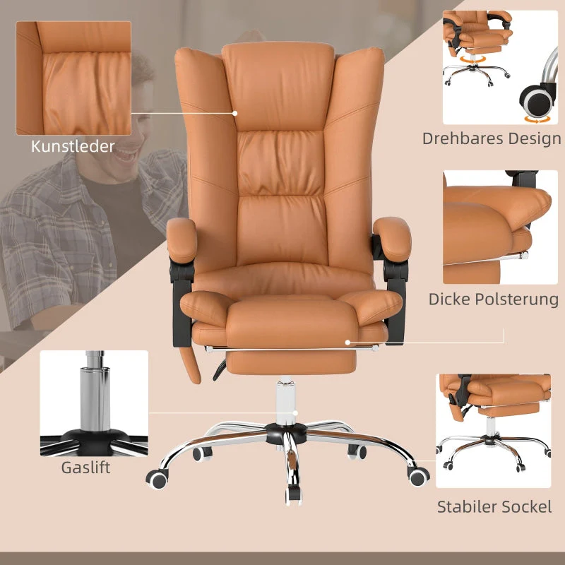 Vinsetto Office Chair, Massage Heating Swivel Reclining, Light Brown - Image 6