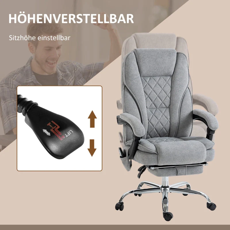 Vinsetto Office Chair, Massage Recliner with Footrest, Grey - Image 5