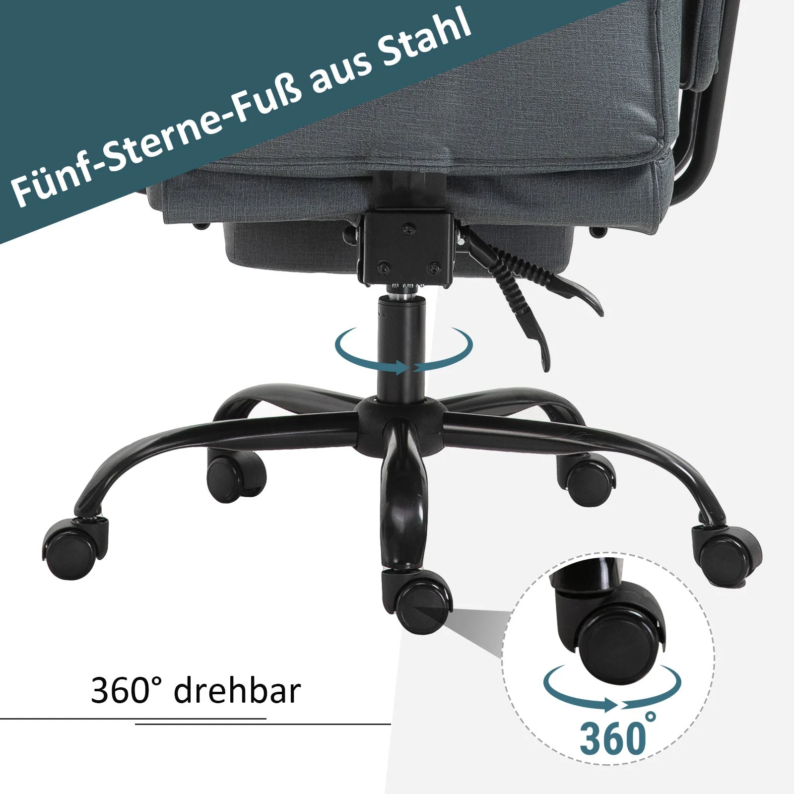Vinsetto Office Chair, Reclining Ergonomic, Gray - Image 5