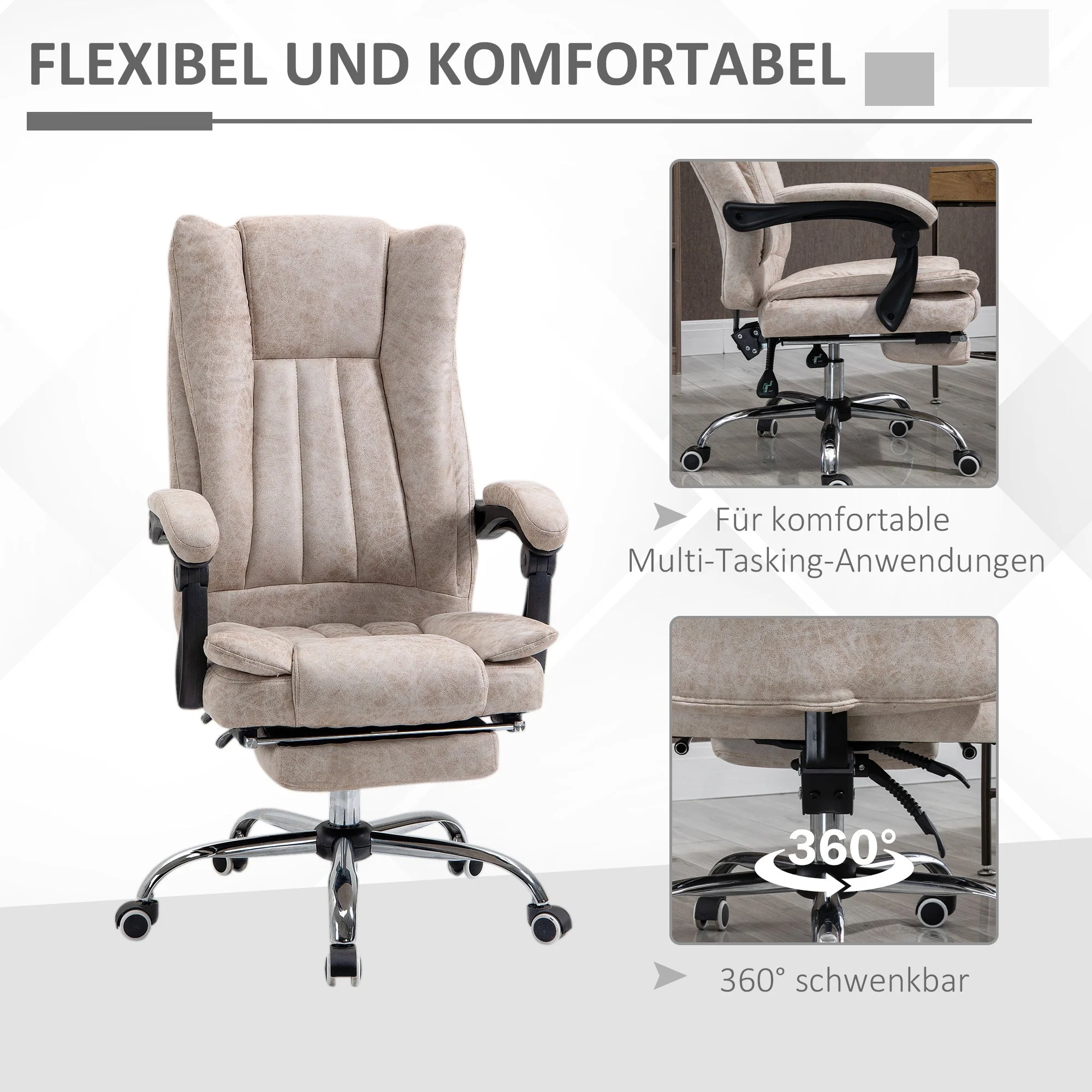Vinsetto Office Chair Swivel Reclining Footrest Height Adjustable Microfiber - Image 6