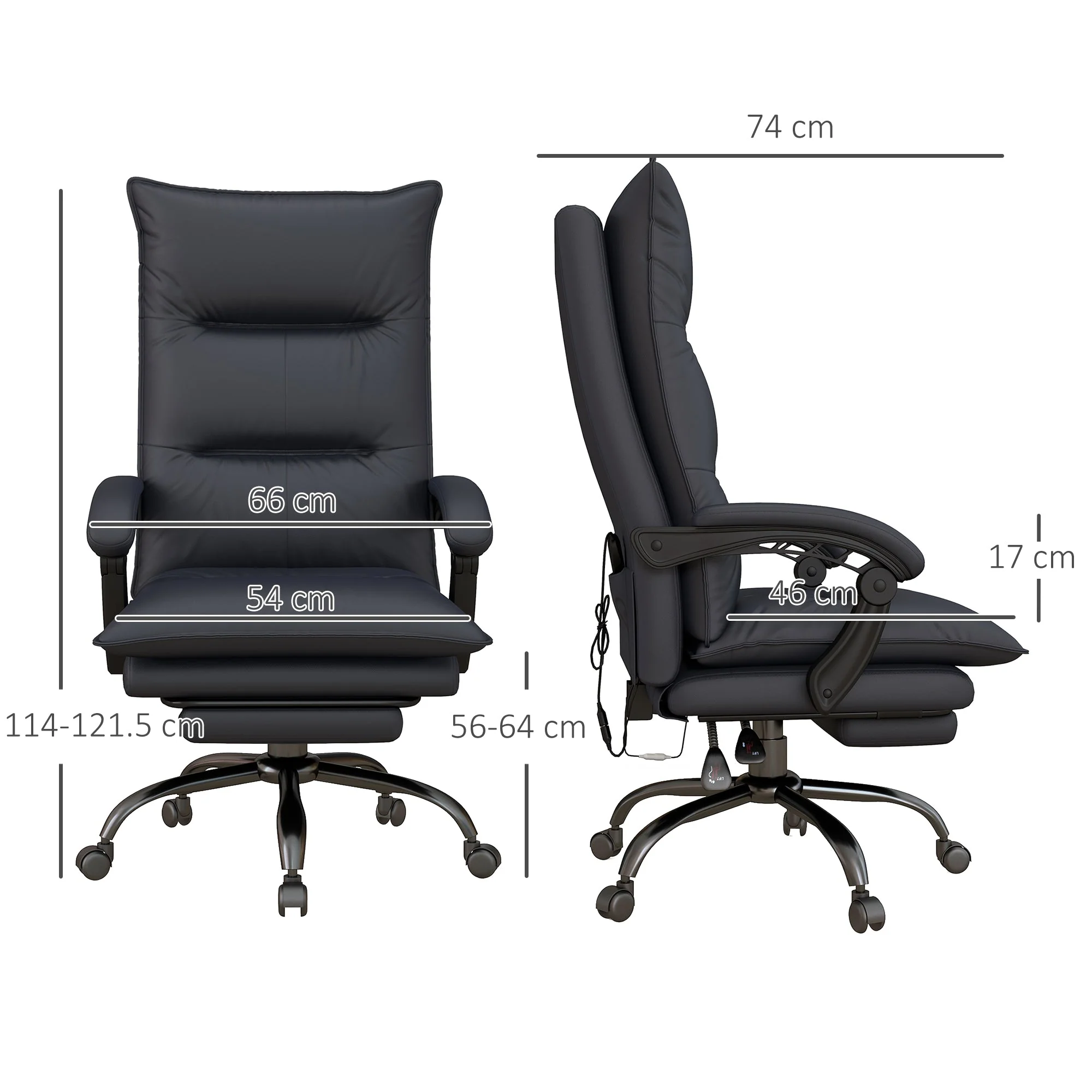 Vinsetto Office Chair with Massage Function, Height-Adjustable, Footrest, Dark Grey - Image 3
