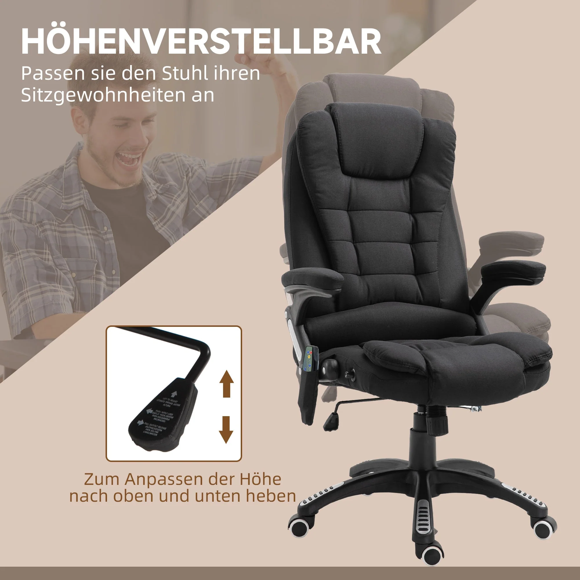 Vinsetto Office Gaming Chair, Massage Function, Height Adjustable, Black - Image 5