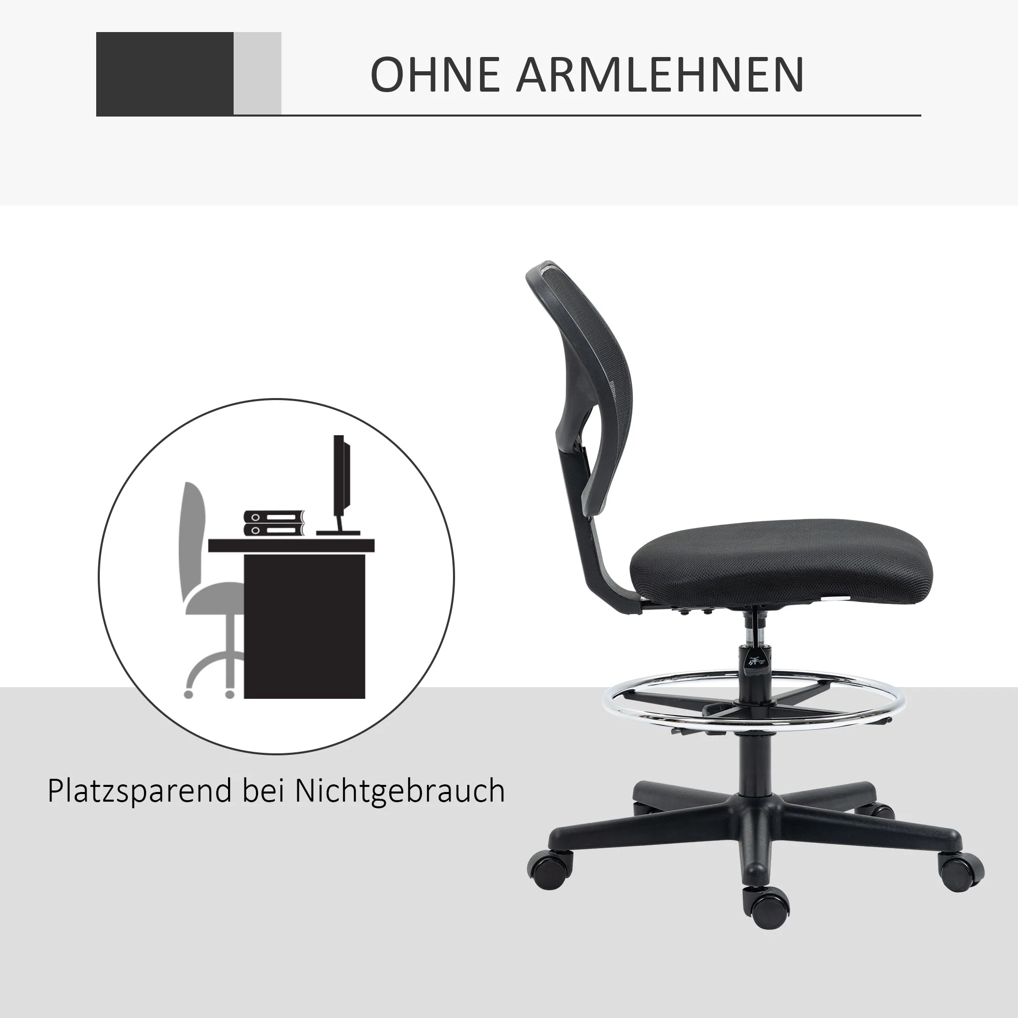 Vinsetto Standing Office Chair, Height-Adjustable Ergonomic Swivel, Black - Image 6