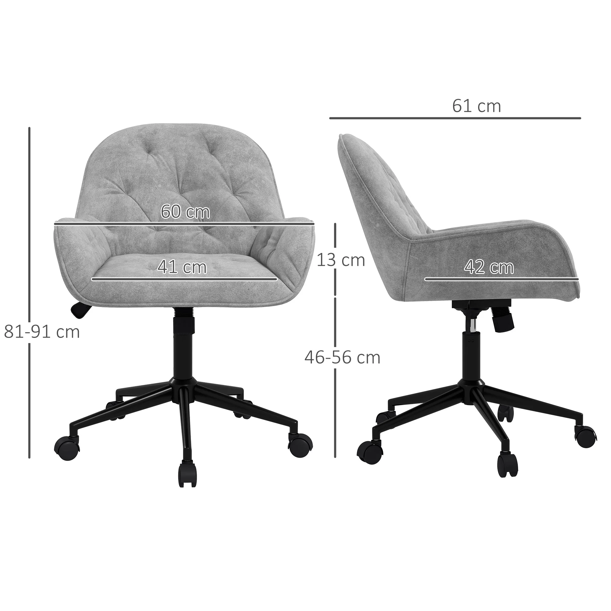 Vinsetto Swivel Chair, Height-Adjustable Ergonomic, Light Grey Velvet - Image 3