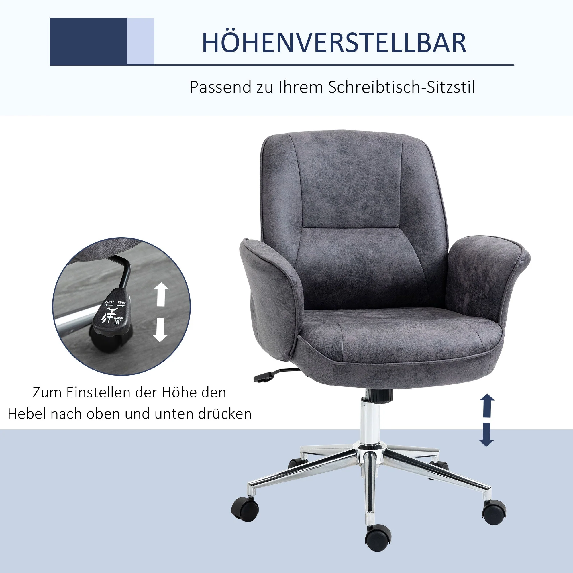 Vinsetto XXL Office Chair, Ergonomic Rocker, Height-Adjustable, Grey - Image 4