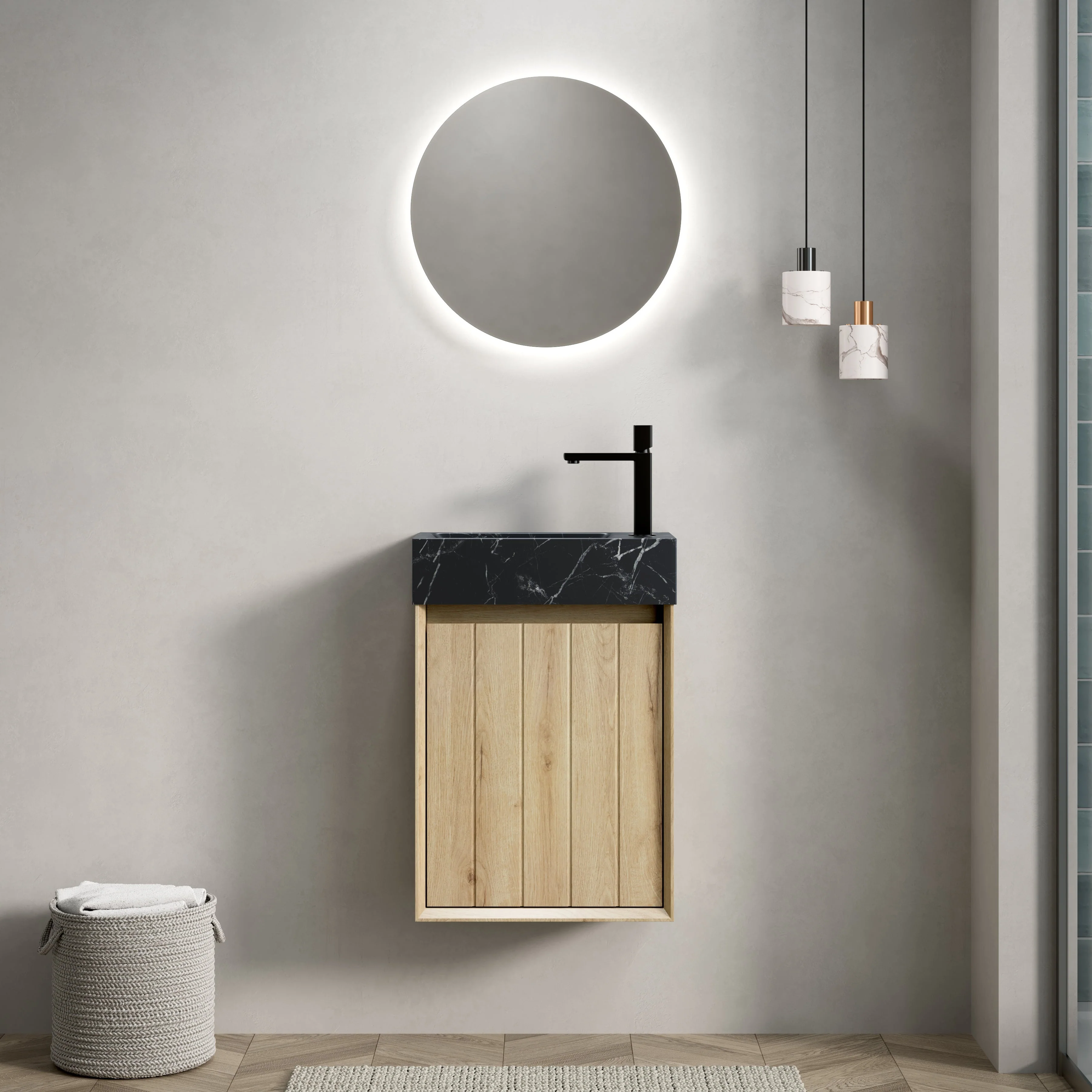VITO 40cm Wall Mount Bathroom Vanity with Undermount Sink, Black Marble