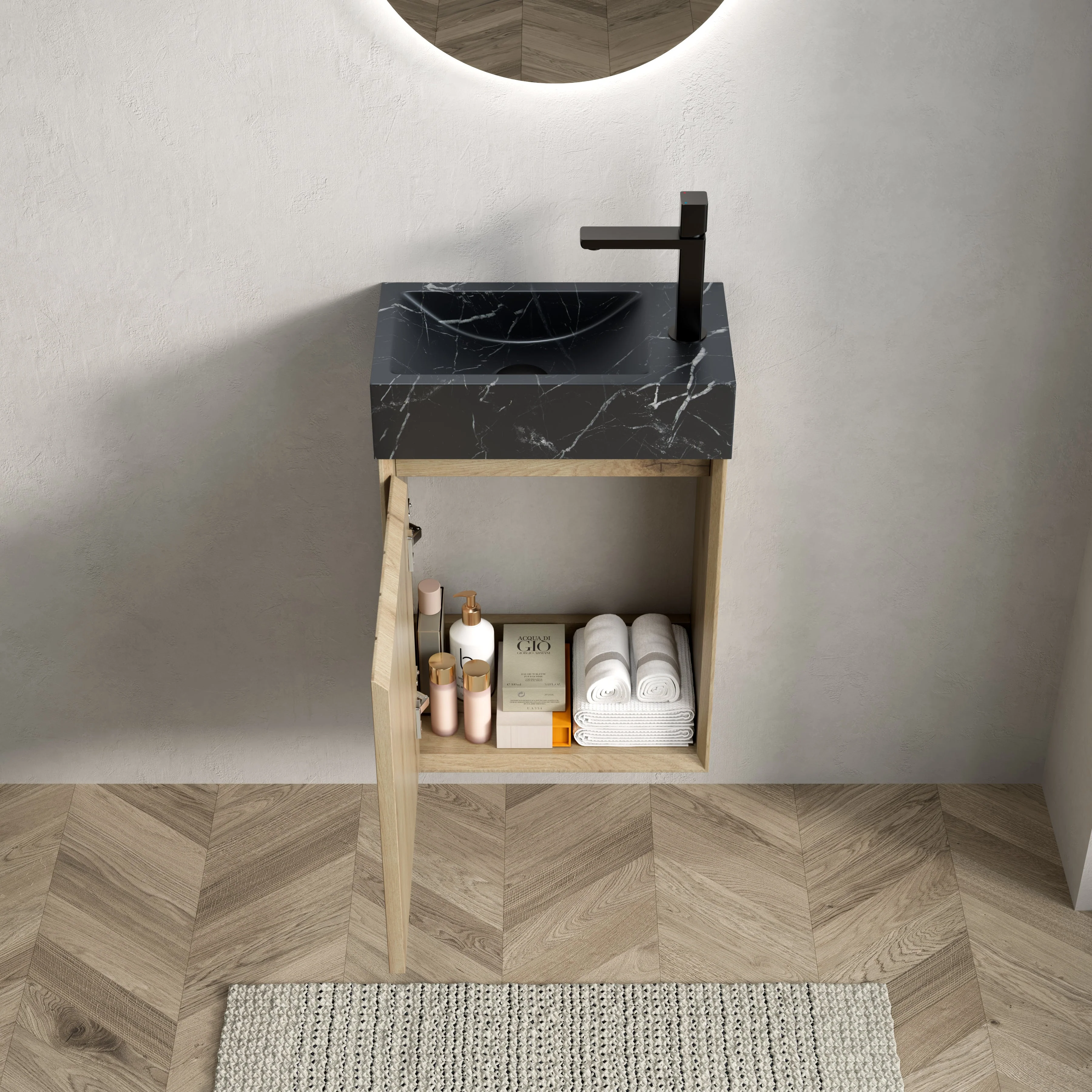 VITO 40cm Wall Mount Bathroom Vanity with Undermount Sink, Black Marble - Image 2