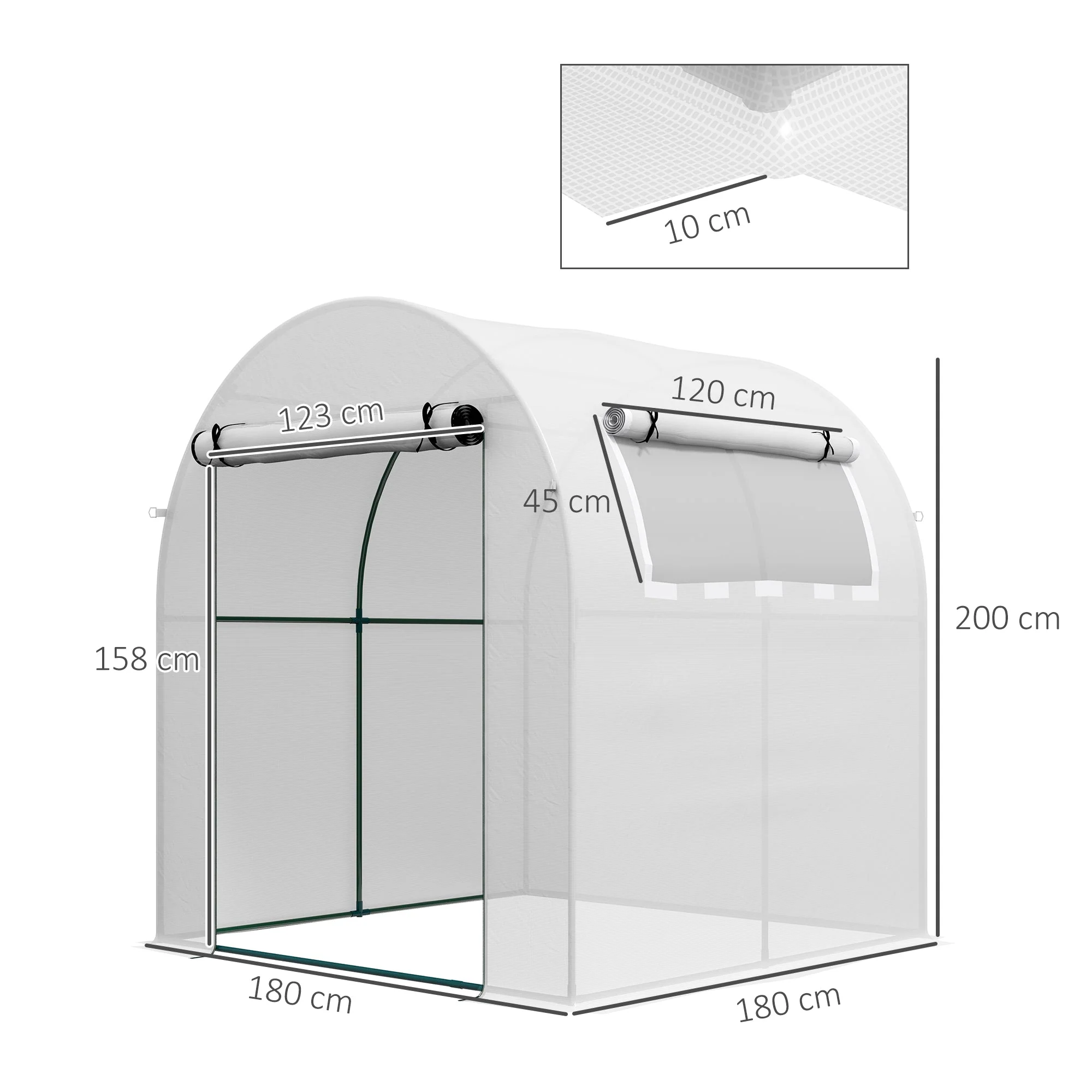 Walk in Polytunnel Greenhouse w/ Roll-up Door & Window, 1.8x1.8x2m, White - Image 3