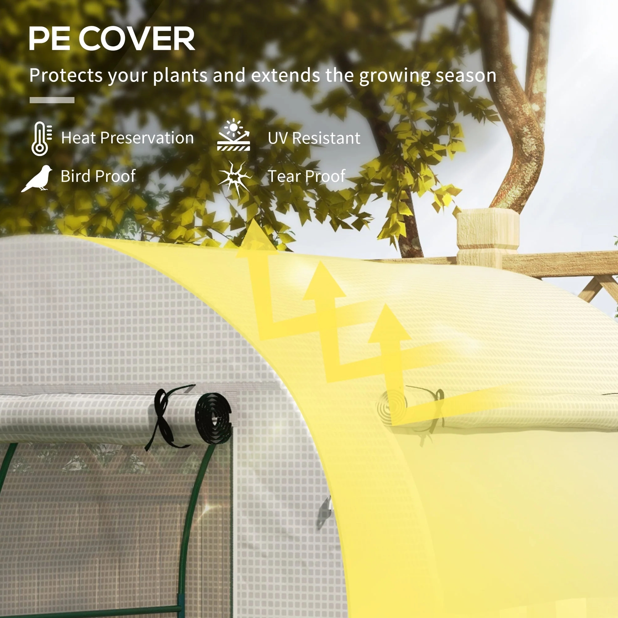 Walk in Polytunnel Greenhouse w/ Roll-up Door & Window, 1.8x1.8x2m, White - Image 4