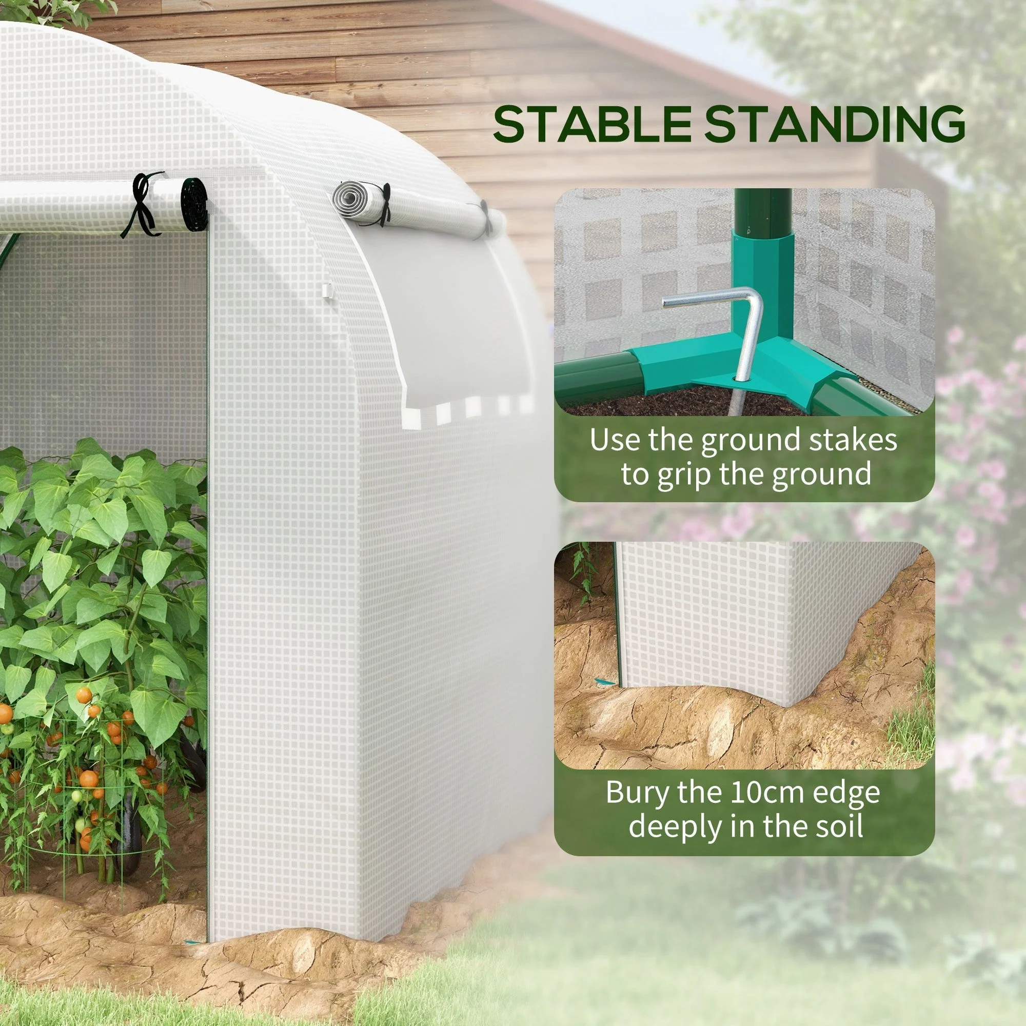 Walk in Polytunnel Greenhouse w/ Roll-up Door & Window, 1.8x1.8x2m, White - Image 5