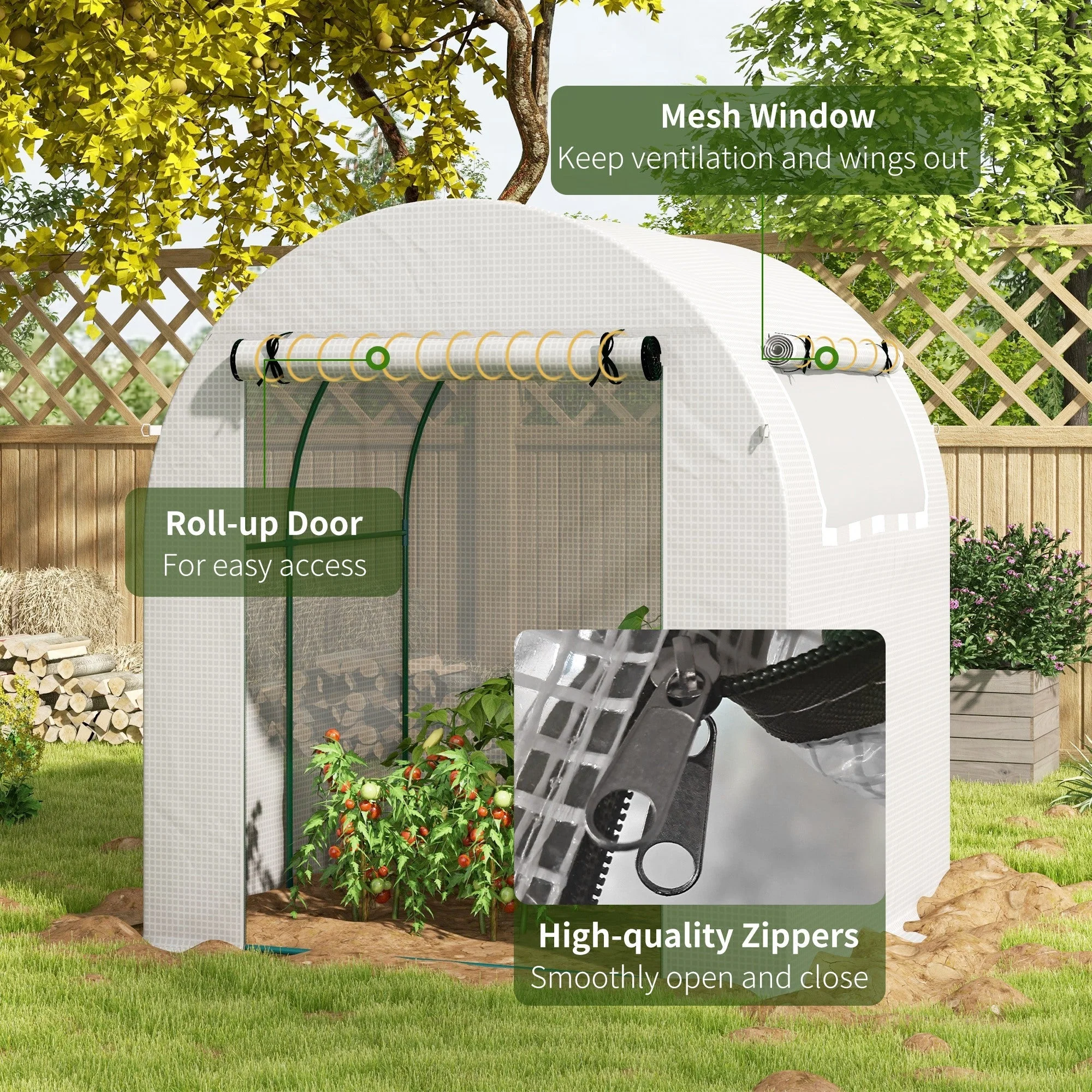 Walk in Polytunnel Greenhouse w/ Roll-up Door & Window, 1.8x1.8x2m, White - Image 6