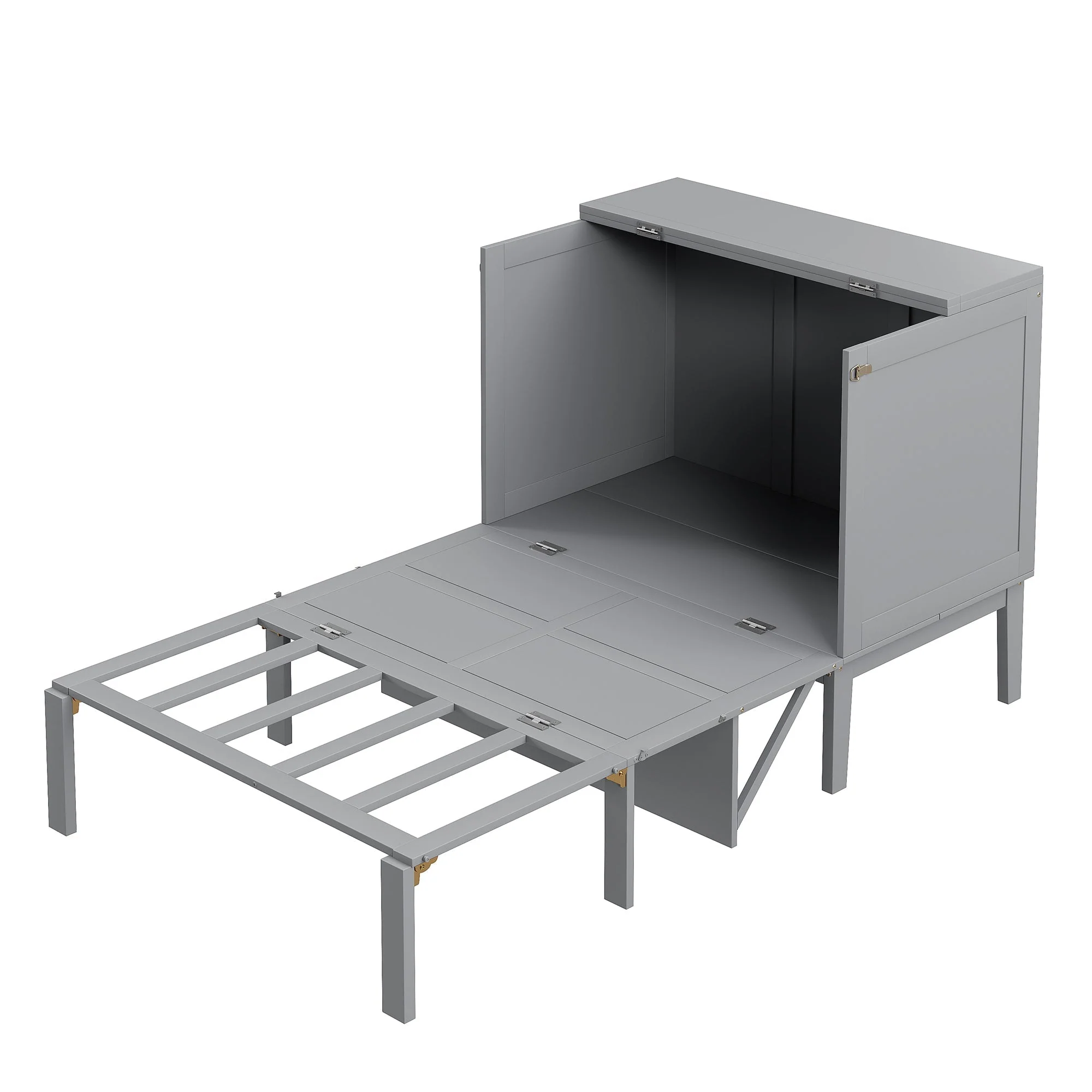 Wall Bed, 90x200 cm, Slatted Frame, Grey - Image 9