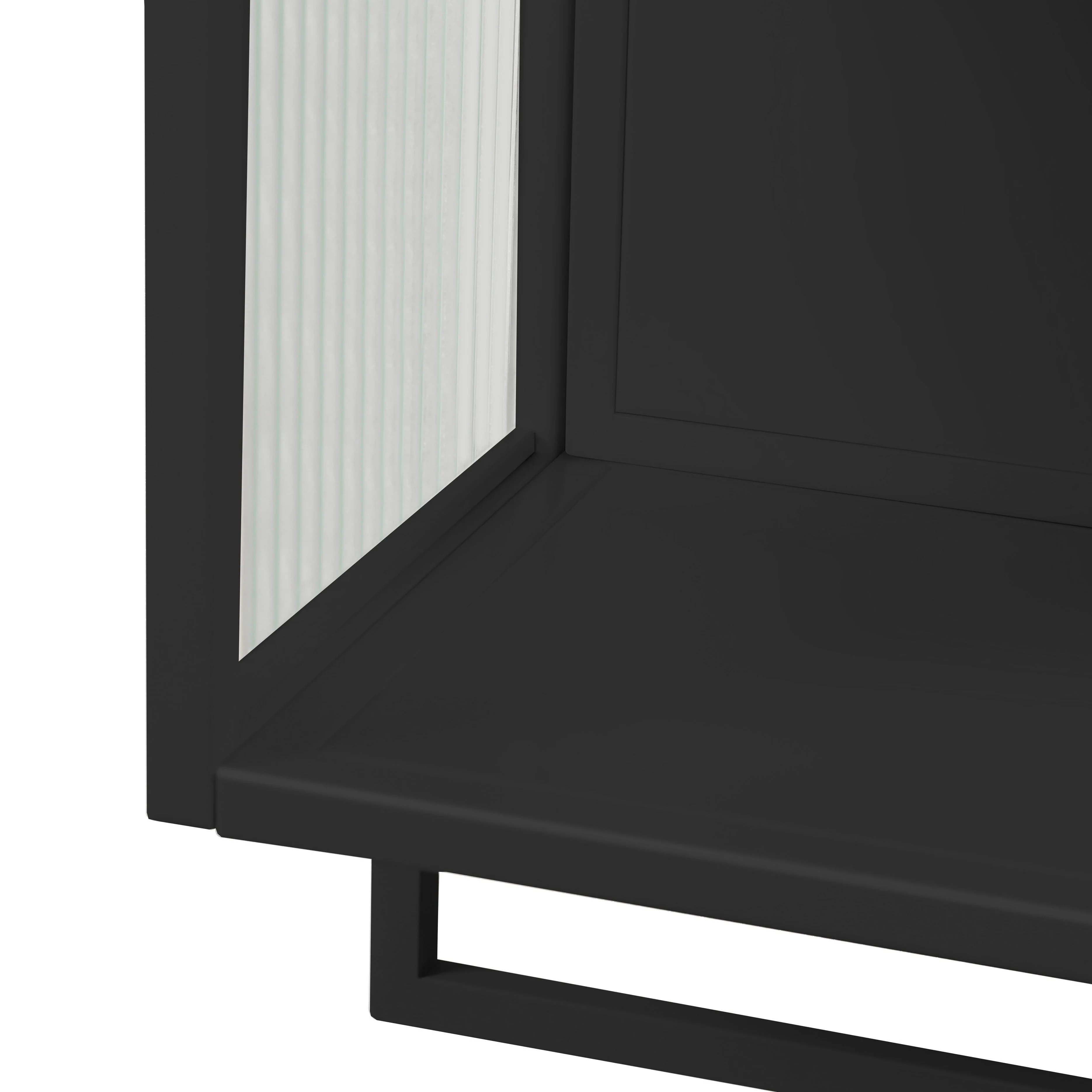 Wall Cabinet 60CM Glass Doors, Two-tier Storage, Open Shelf, Towel Rack, Black - Image 7