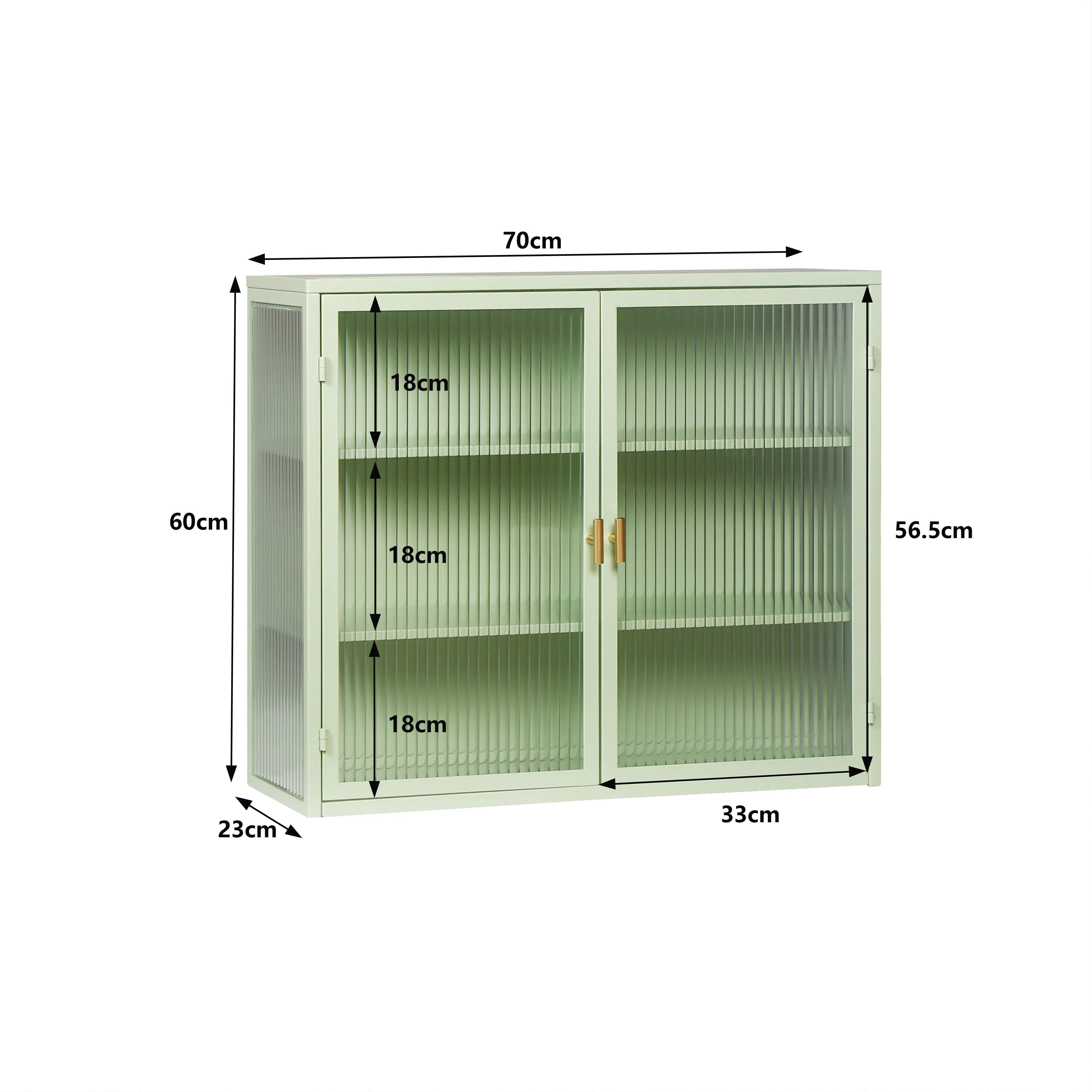 Wall Cabinet, 70CM Modern Two-Door with Three-Tier Storage, Glass Doors (Green) - Image 5