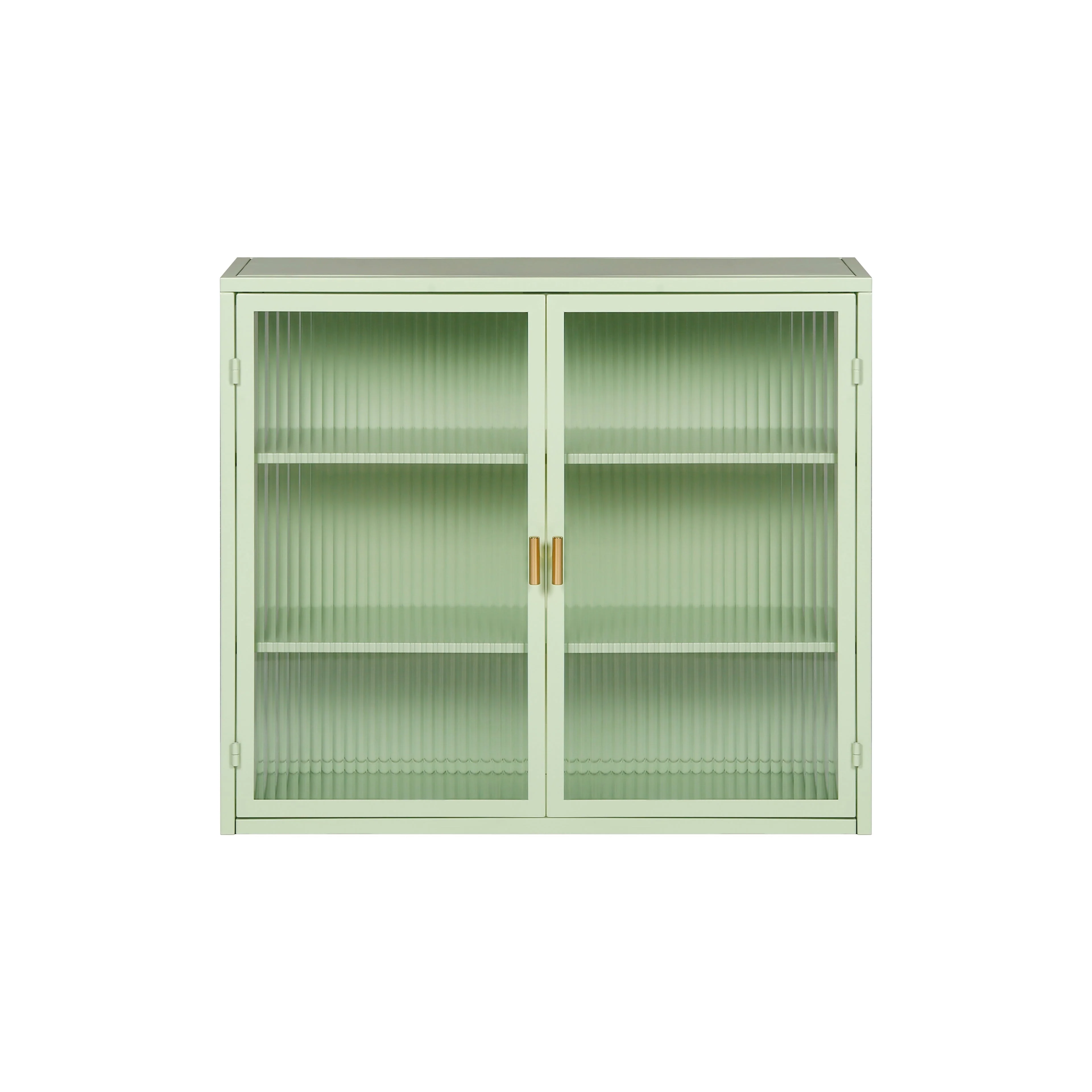 Wall Cabinet, 70CM Modern Two-Door with Three-Tier Storage, Glass Doors (Green) - Image 6