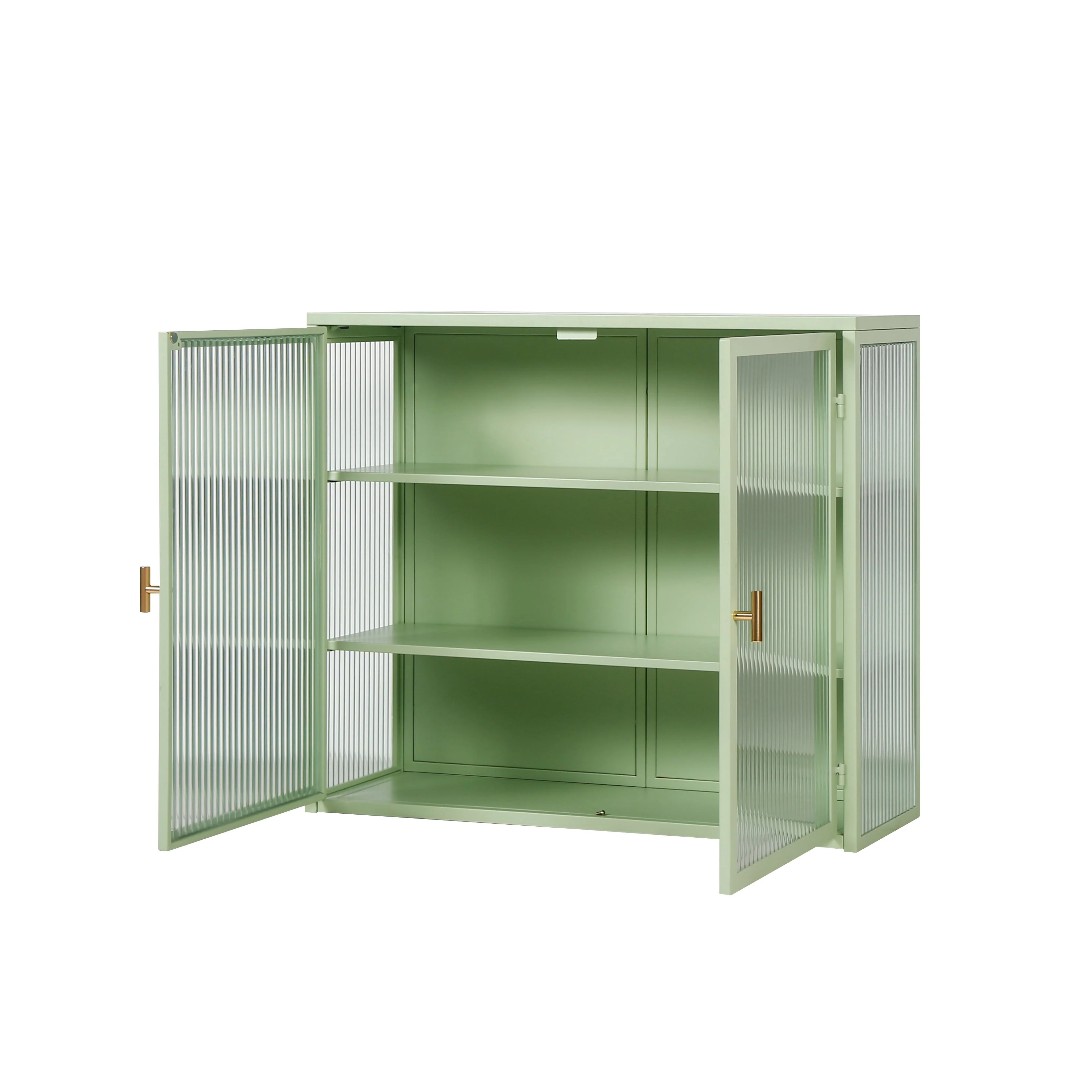 Wall Cabinet, 70CM Modern Two-Door with Three-Tier Storage, Glass Doors (Green) - Image 7