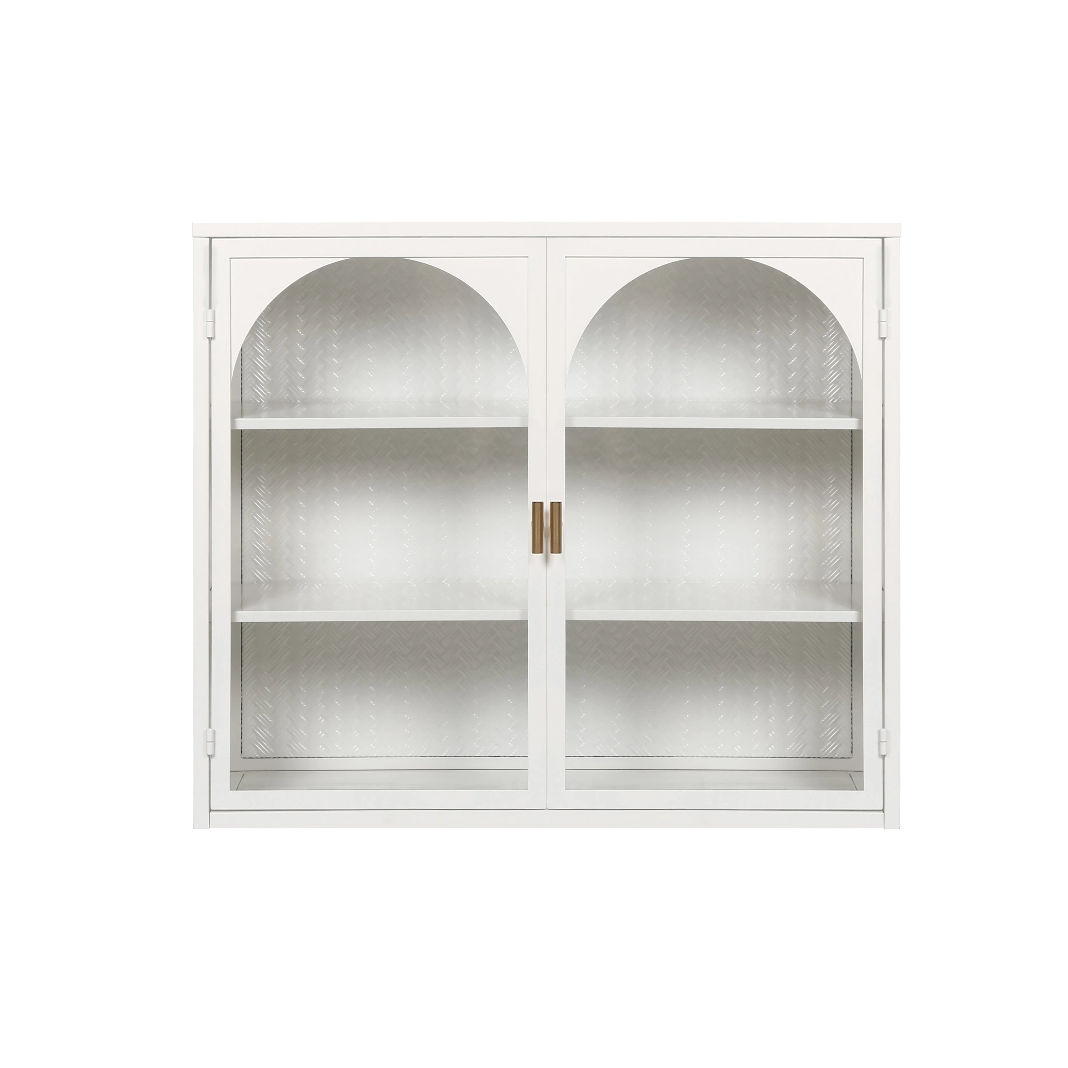 Wall Cabinet 70CM Two-door Three-tier Glass Woven Pattern White - Image 5