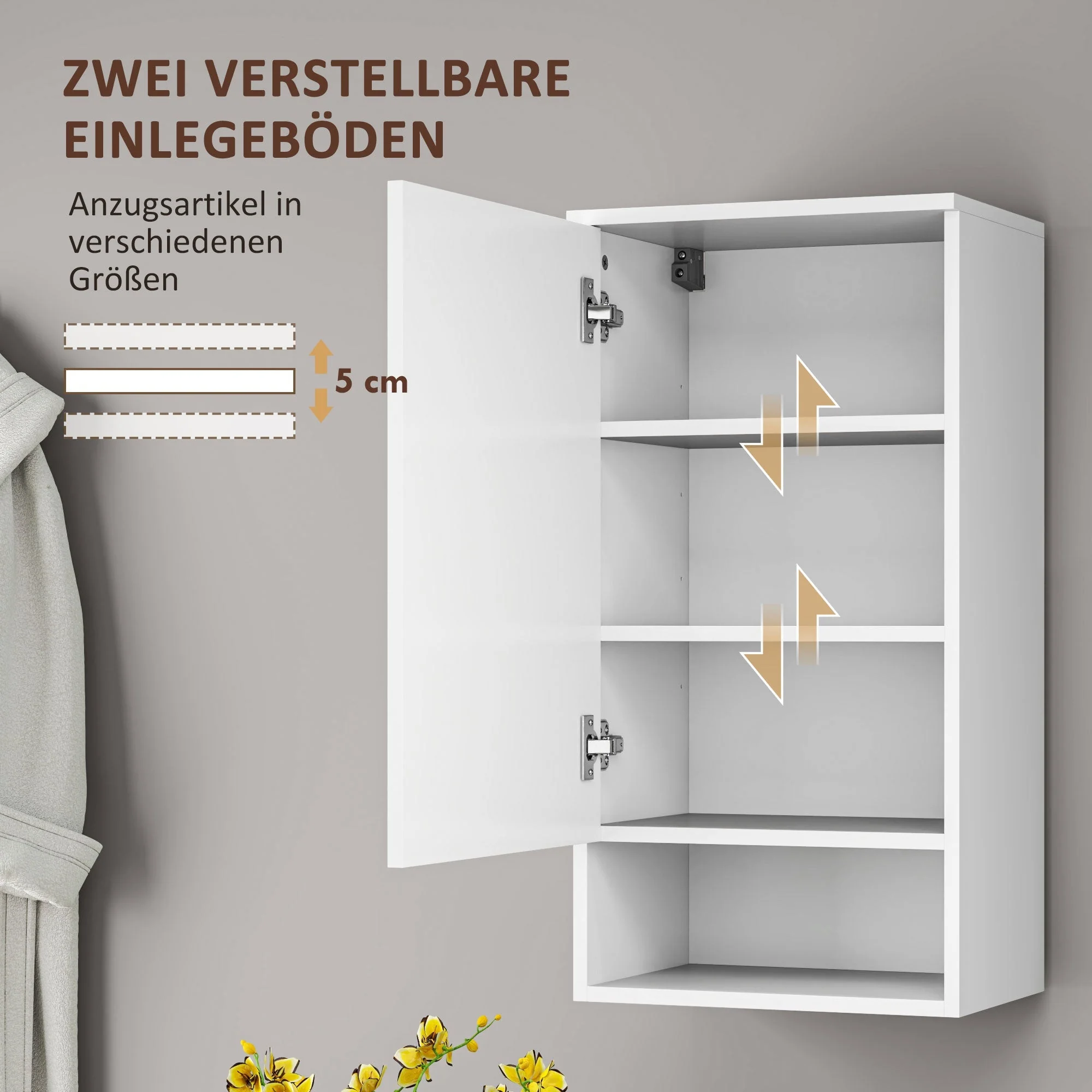 Wall Cabinet with Doors, Adjustable Shelves, Open Compartment, Wall Mounted, White - Image 5