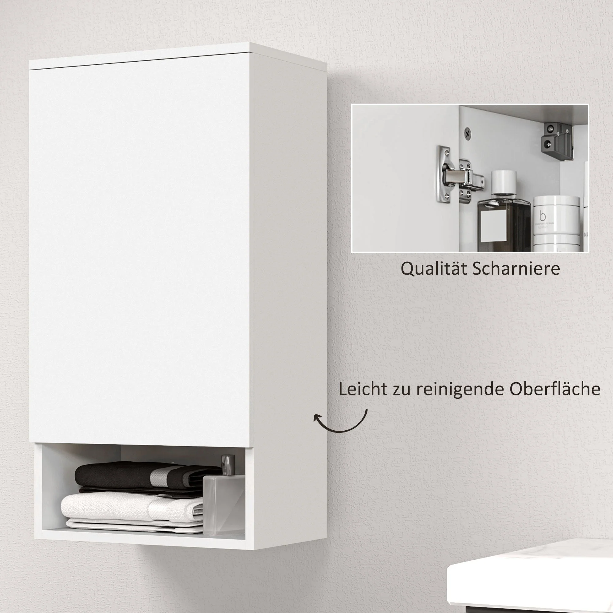 Wall Cabinet with Doors, Adjustable Shelves, Open Compartment, Wall Mounted, White - Image 6
