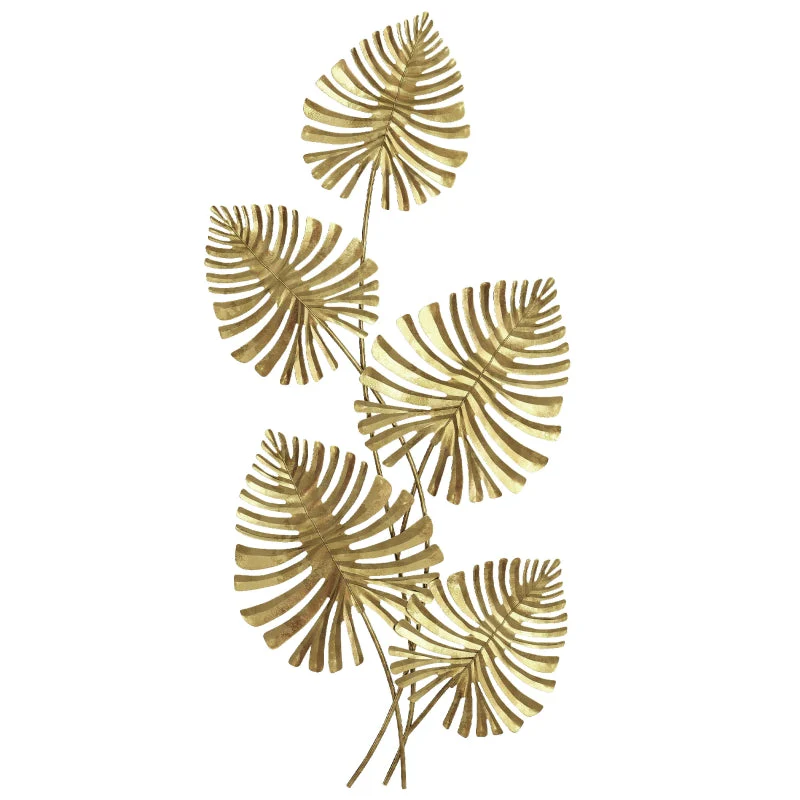 Wall Decor Set, Leaf Shape, Gold Metal
