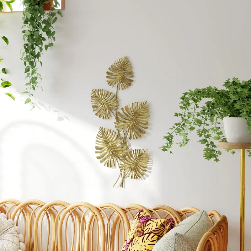 Wall Decor Set, Leaf Shape, Gold Metal - Image 2