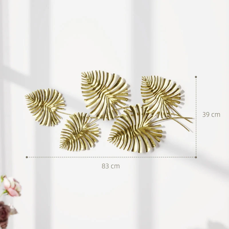 Wall Decor Set, Leaf Shape, Gold Metal - Image 3