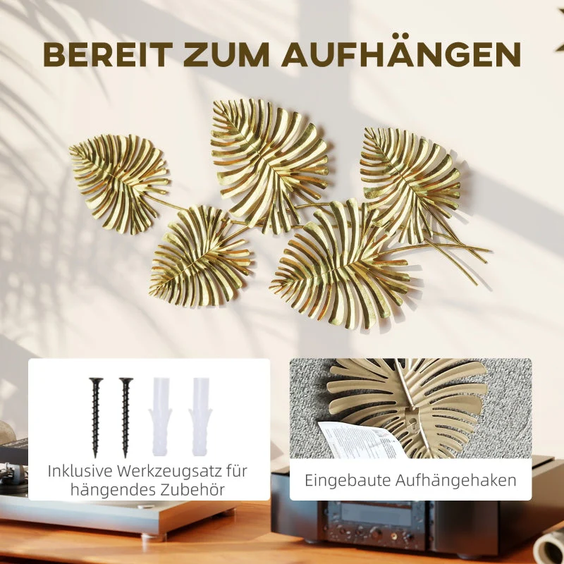 Wall Decor Set, Leaf Shape, Gold Metal - Image 4