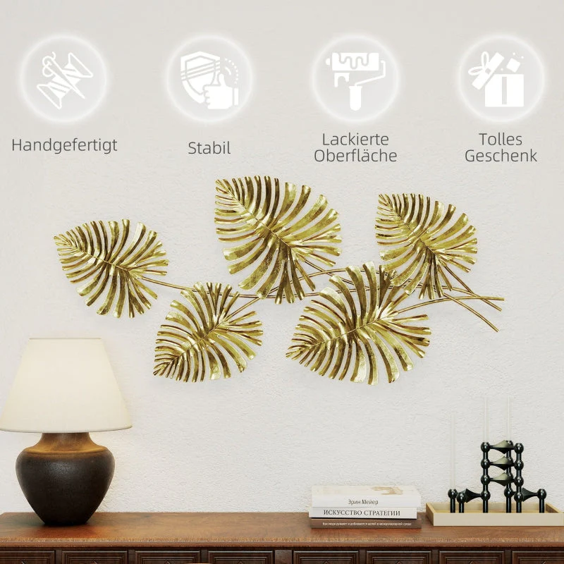 Wall Decor Set, Leaf Shape, Gold Metal - Image 5