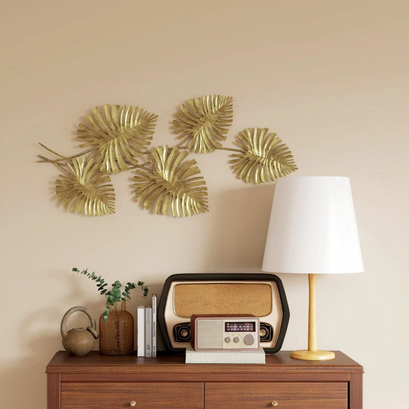 Wall Decor Set, Leaf Shape, Gold Metal - Image 7