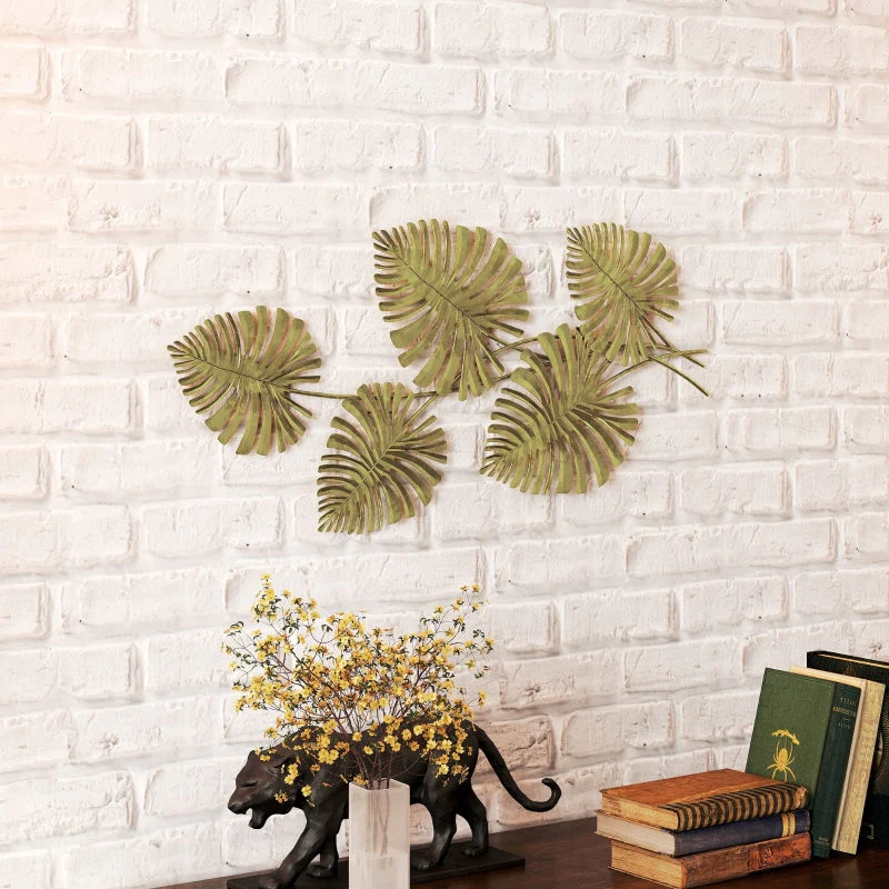 Wall Decor Set, Leaf Shape, Gold Metal - Image 8