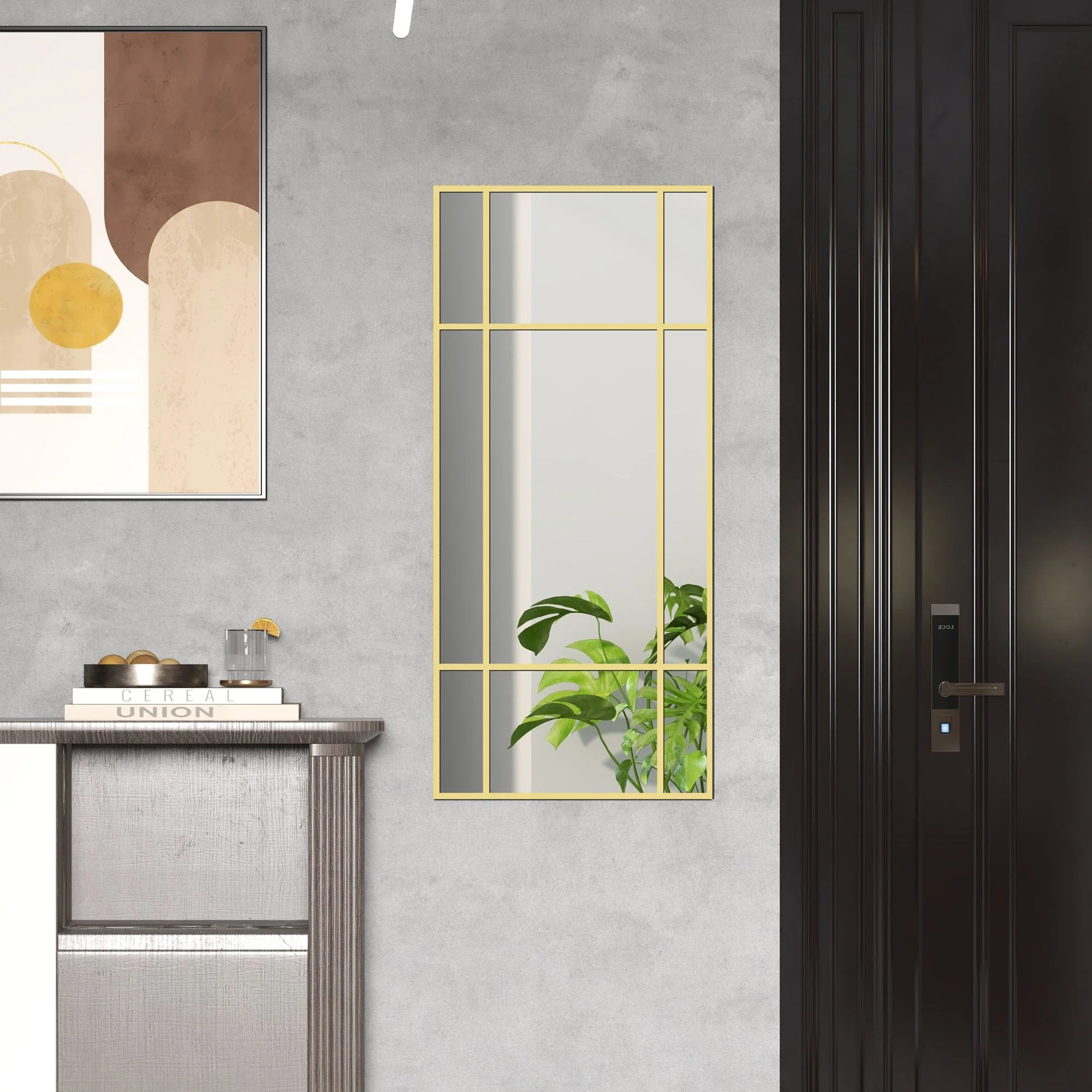 Wall Mirror 110 x 50 cm Decorative Rectangular Metal Frame, Gold - Image 8